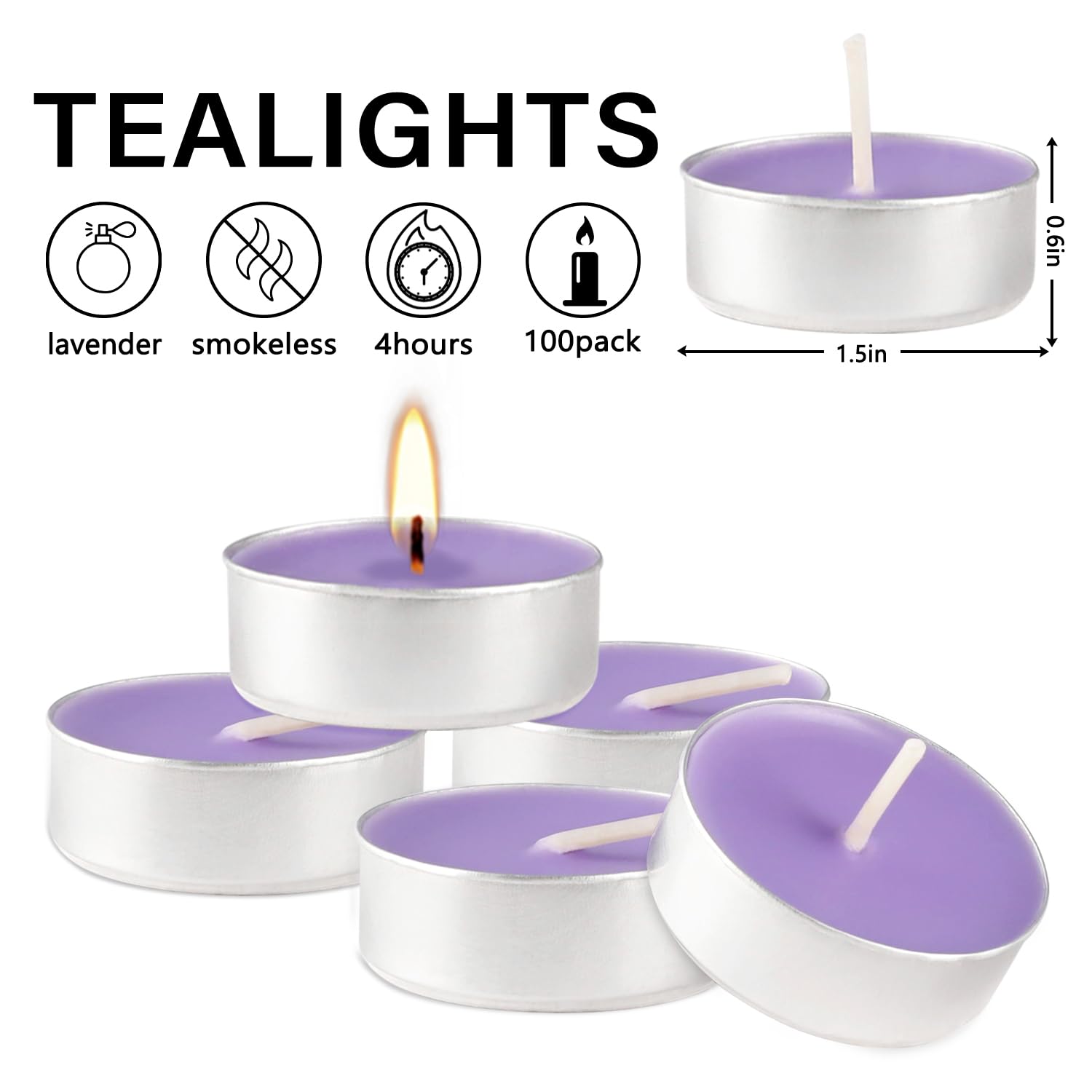 Wfmolcand Purple Scented Tealight Candles - 100 Pack Votive - Lavender Fragrance - 4 Hour Burn Time