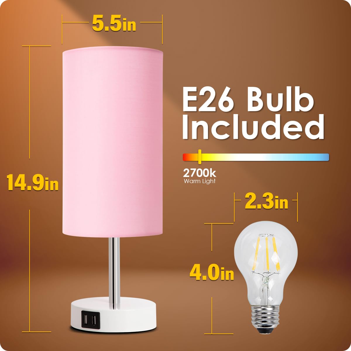 Yarra-Decor Pink Touch Control Desk Lamp with USB Port, 3 Brightness Levels for Bedroom, Living Room, Home Office