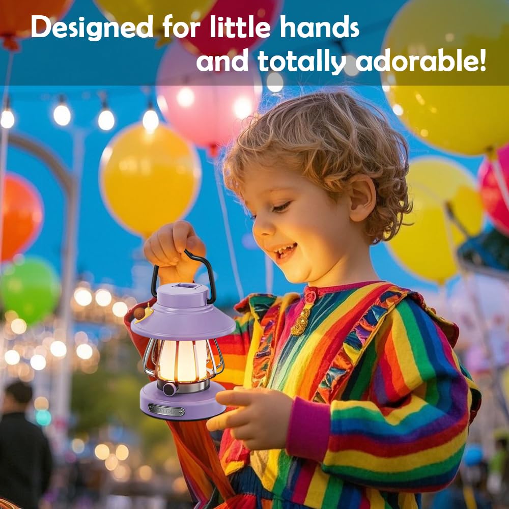 GDSZBYSM Camping Lantern for Kids, Soft Light, Rechargeable, Portable, Model CL-WN-FT-01, Color Purple