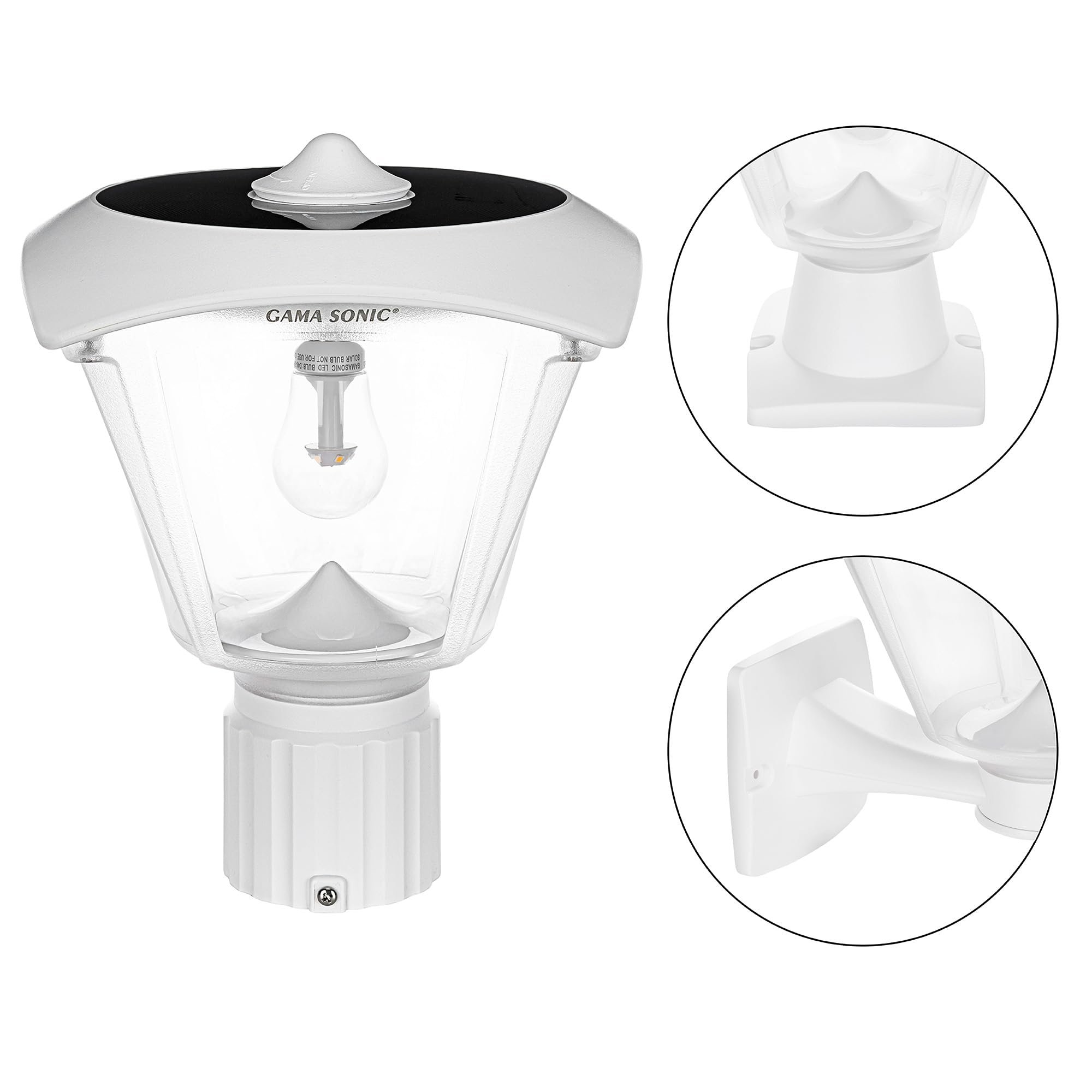 Gama Sonic Haven Lamp Outdoor Solar Light, Mounts on Pole, Pier, or Wall; Resin, Advanced Solar Panels 205B50233 (White)