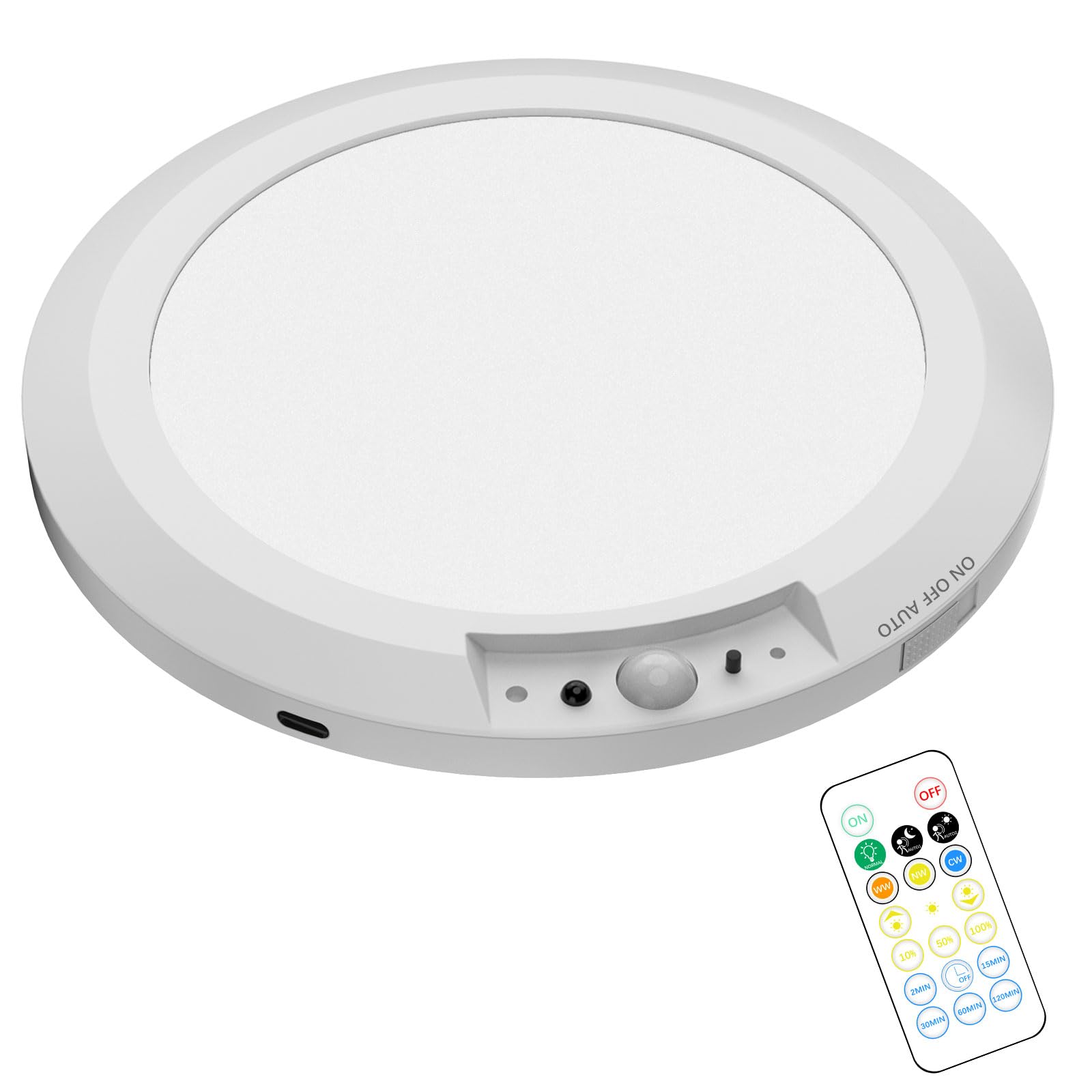 Battery Operated LED Celling Lights Fixture with Auto Motion Sensor, Smart Body Sensor Ceiling-mounted Lamps with 3 Colors/Brigh