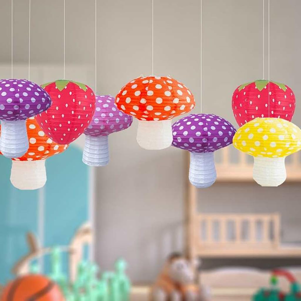 Kinteshun Folding Mushroom Paper Lantern Reusable Hanging Ornament Lamp Cover For Forest Garden Wonderland Theme Birthday Party