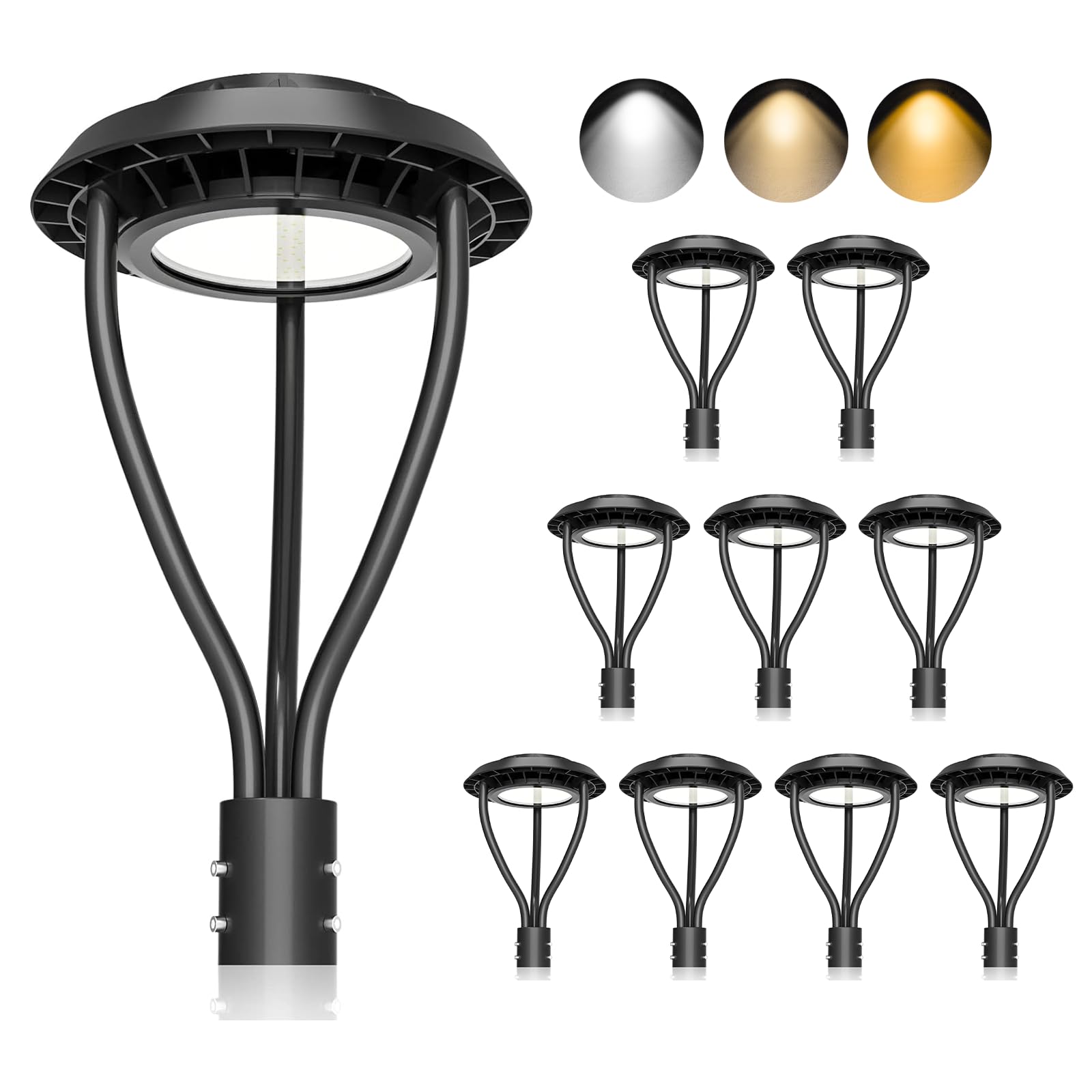 KUKUPPO 10Pack 150W LED Post Top Light ETL&DLC Listed 21000Lm Adjustable CCT 3000K/4000K/5000K, Adjustable Wattage 150W/120W/90W