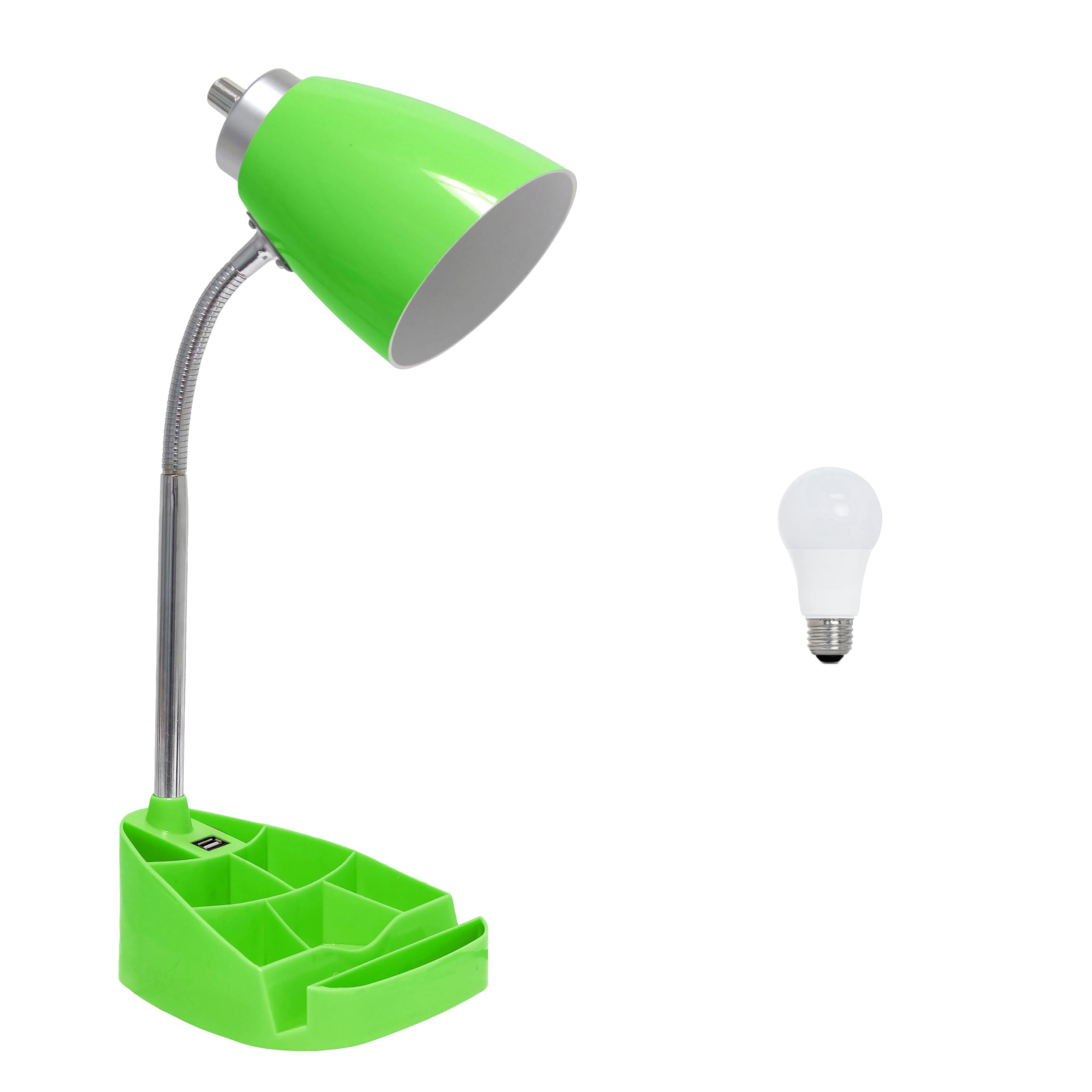 Simple Designs LD1056GRNLB 18.5 Gooseneck Organizer Desk Lamp with iPad Tablet Stand Book Holder and USB Port, with LED Bulb,