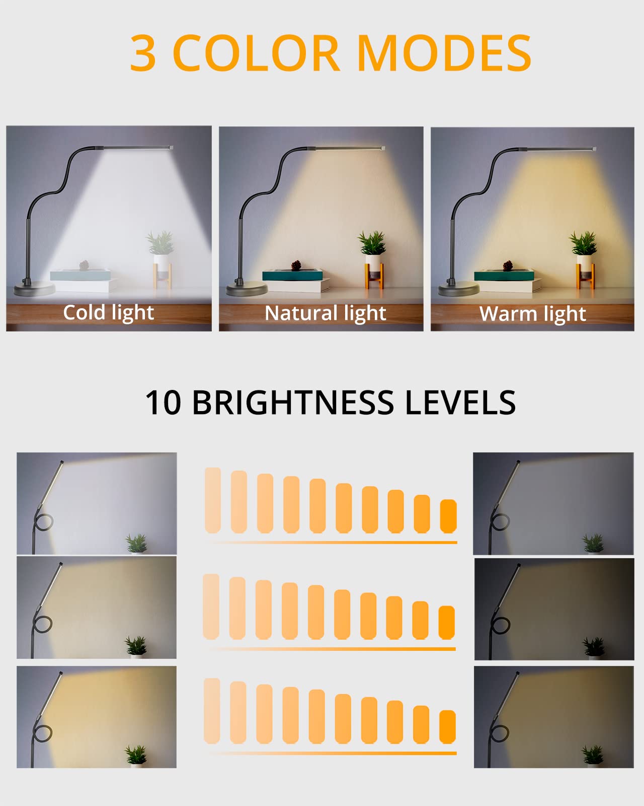 Civhom Led Desk Lamp, Swing Arm Architect Task Lamp With Long Flexible Gooseneck, 3 Color Modes, And Usb Adapter, Dimmable Desk