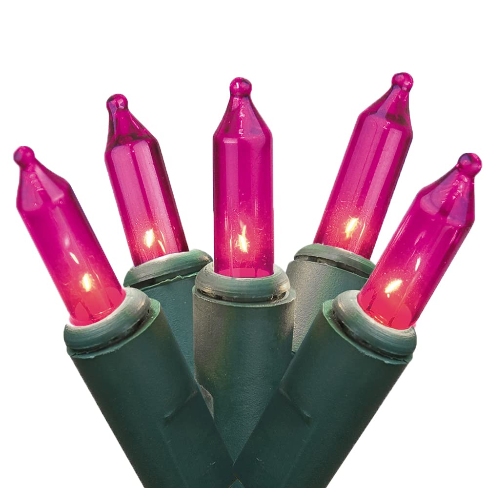 Holiday Pride Pink Lights with Green Wire - 100 Count Pink Christmas Tree Lights (22.5 Ft) - Indoor/Outdoor Use - UL Listed - Static/Flashing Modes