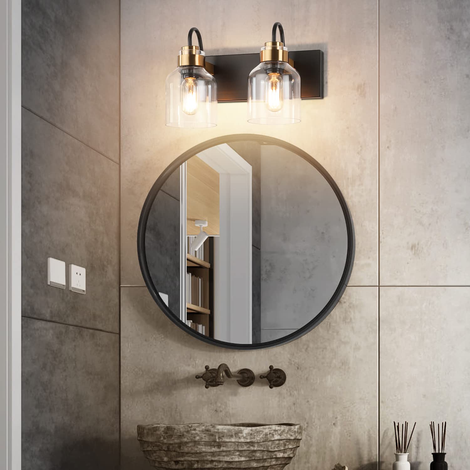 PRESDE 2 Light Bathroom Vanity Light Fixtures, Metal, Oil Rubbed Bronze, Vintage Black Brushed Bronze Base, 2-lights