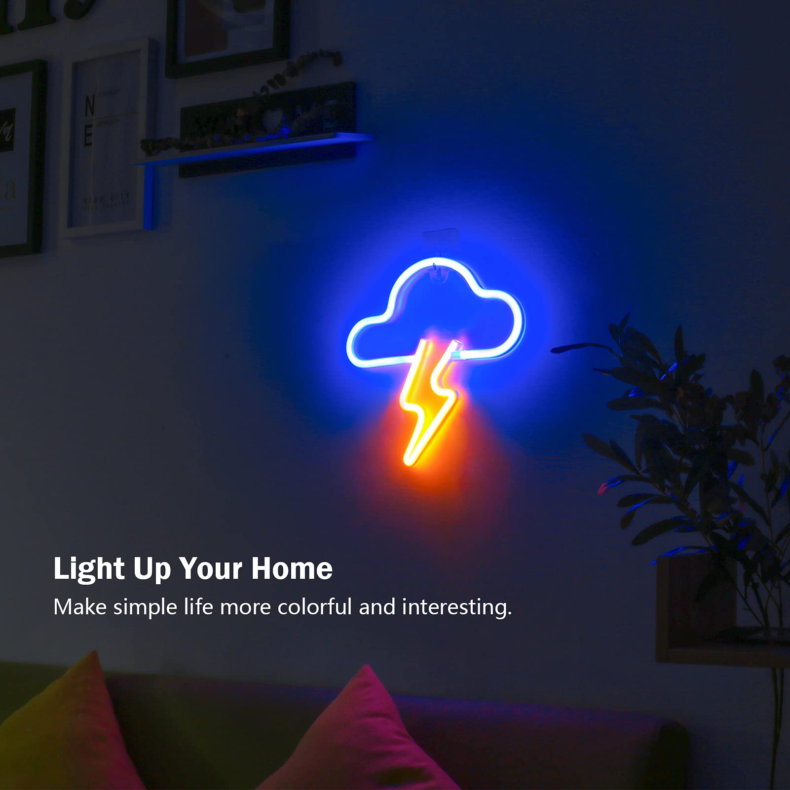BerniceKelly LED Neon Cloud Sign - Wall Decor, Battery/USB Powered, Yellow, Model 452YHH-ZRT2107002-1, Blue+Yellow