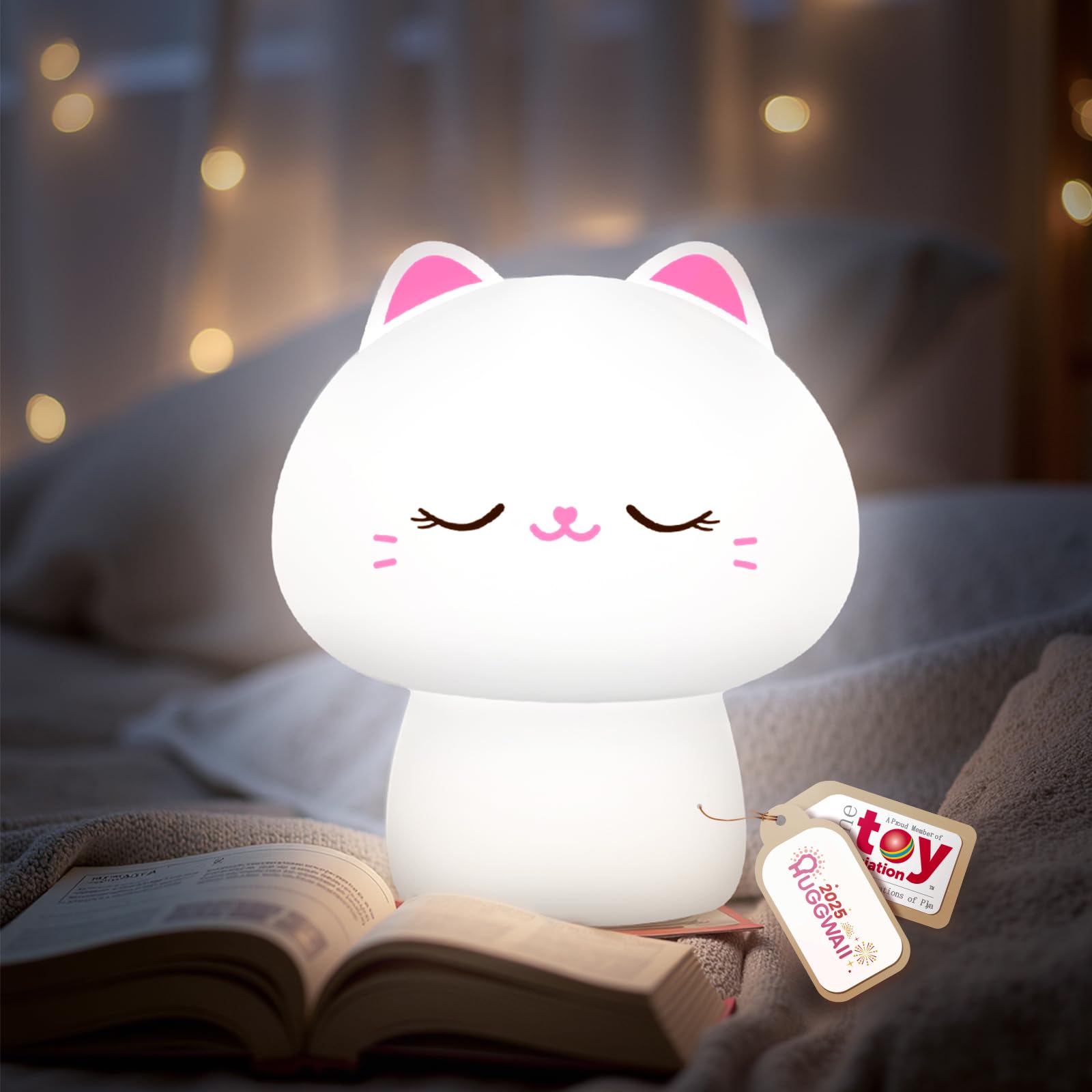 Caaaat Cat Night Light for Kids-10 Colors Cute Lamp, 1200 mAh Dimmable Lamp, Silicone Kids Night Light, Nightlight for Toddler T