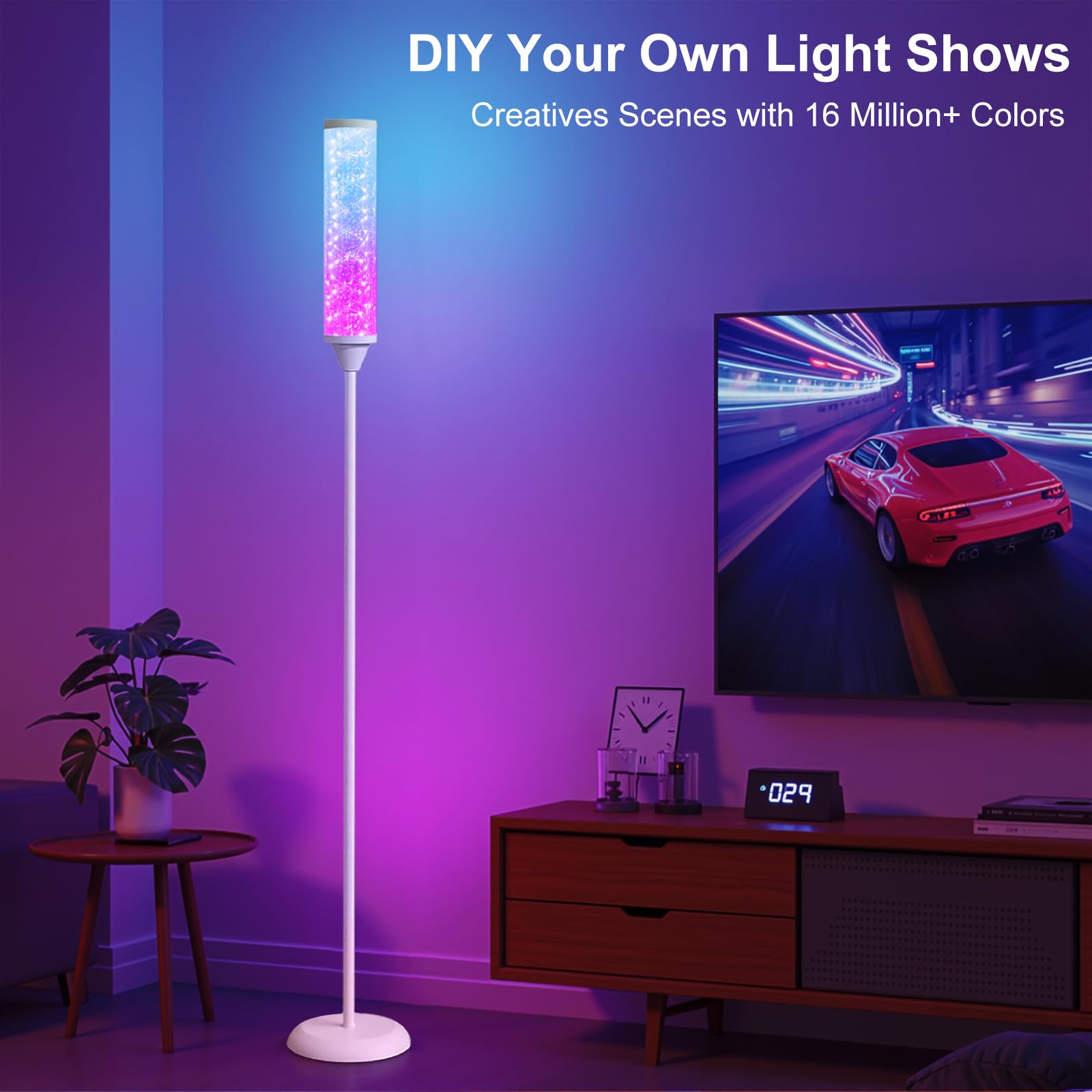 WORLD WIN Prism Glow Floor Lamp, Smart RGB LED, Music Sync, Modern Design, White, Model: prism glow floor lamp 03