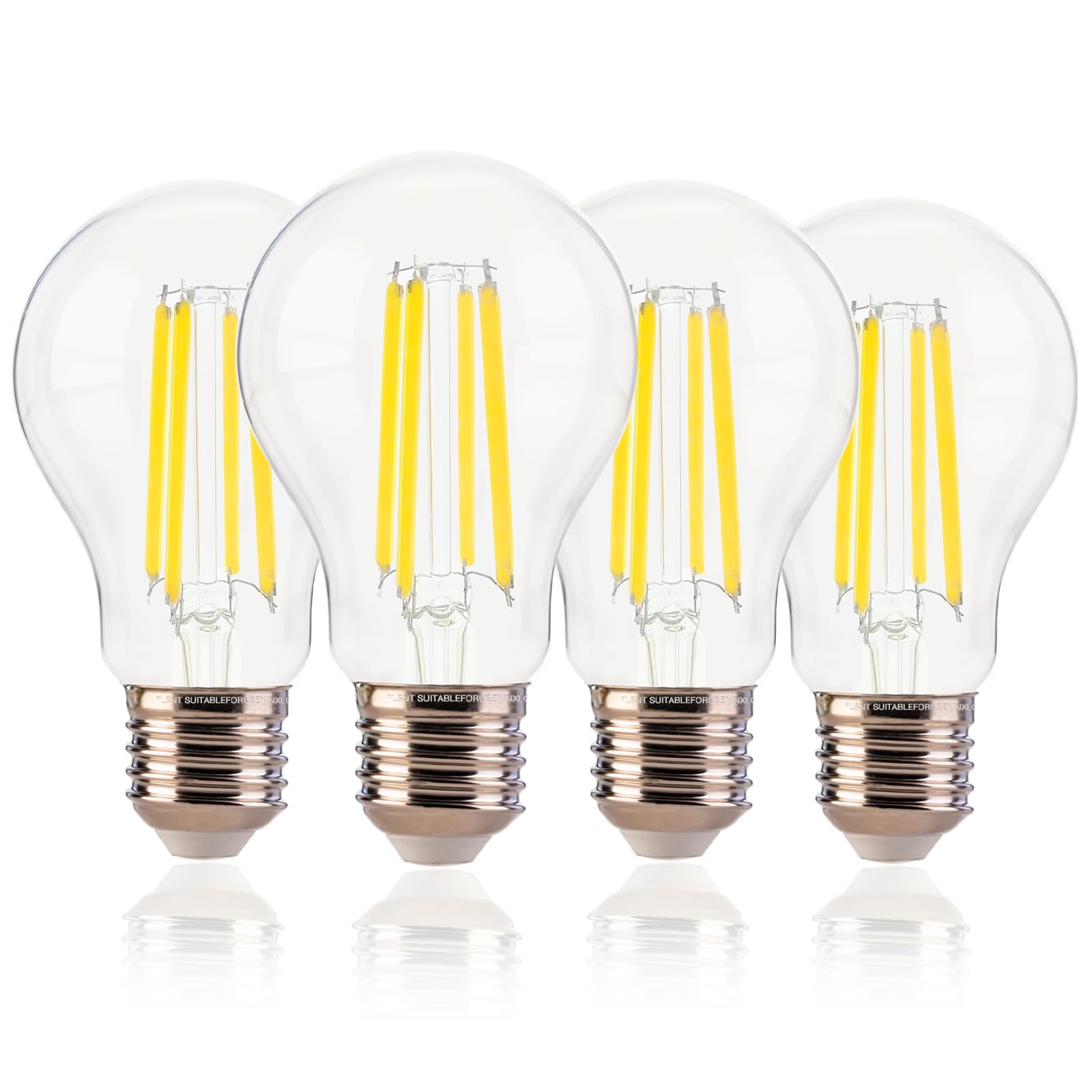 FLSNT A19 LED Light Bulbs, 100W Equivalent, 12W, 1600 Lumens, 5000K Daylight, Clear Glass, Dimmable, 4