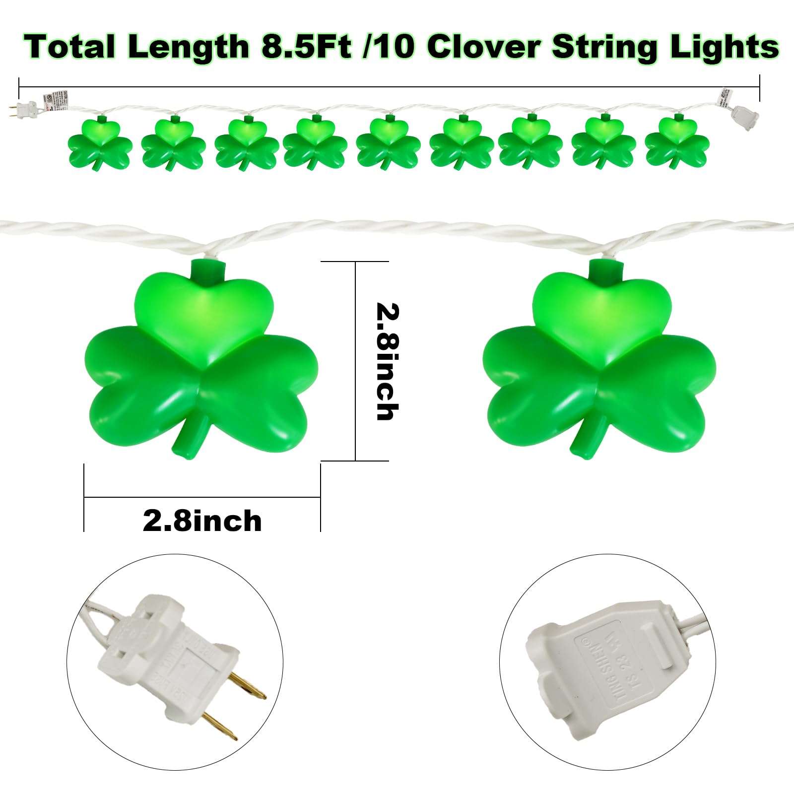 St Patrick'S Day Shamrock String Lights,8.5Ft Shamrock Lights 10 Green Clover String Lights Waterproof For Indoor & Outdoor Part