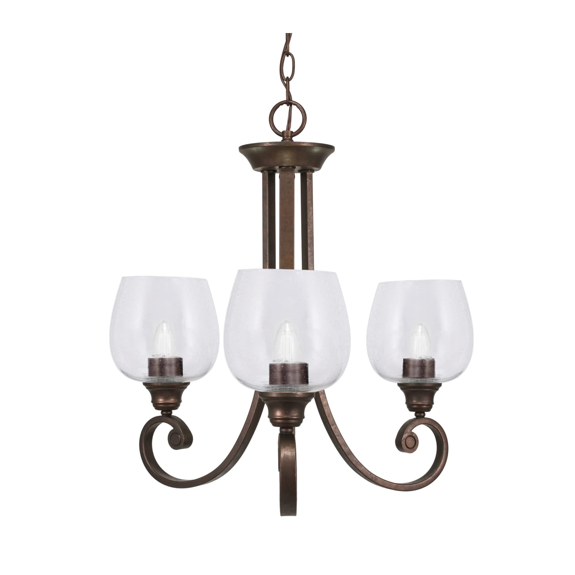 Curl Uplight, 3 Light, Chandelier Shown in Bronze Finish with 6&quot; Clear Bubble Glass