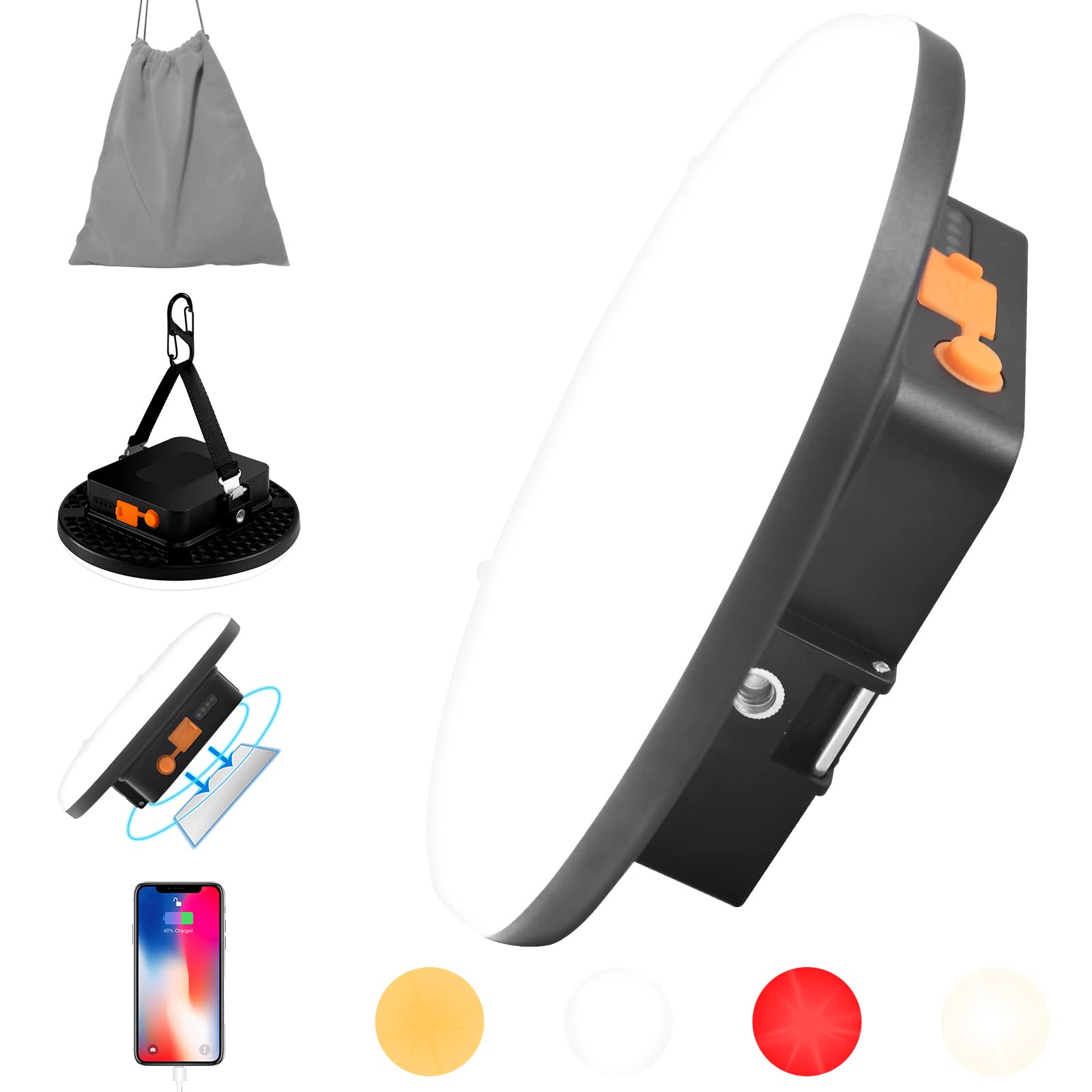 Iodoo 16500Mah 3000Lm 4Color Flashlight Portable Led Camping Lantern Rechargeable Light 60W With Magnet, Ipx4 Waterproof Tent Light Power Failure Emergency Survival Kits (60W Pro)