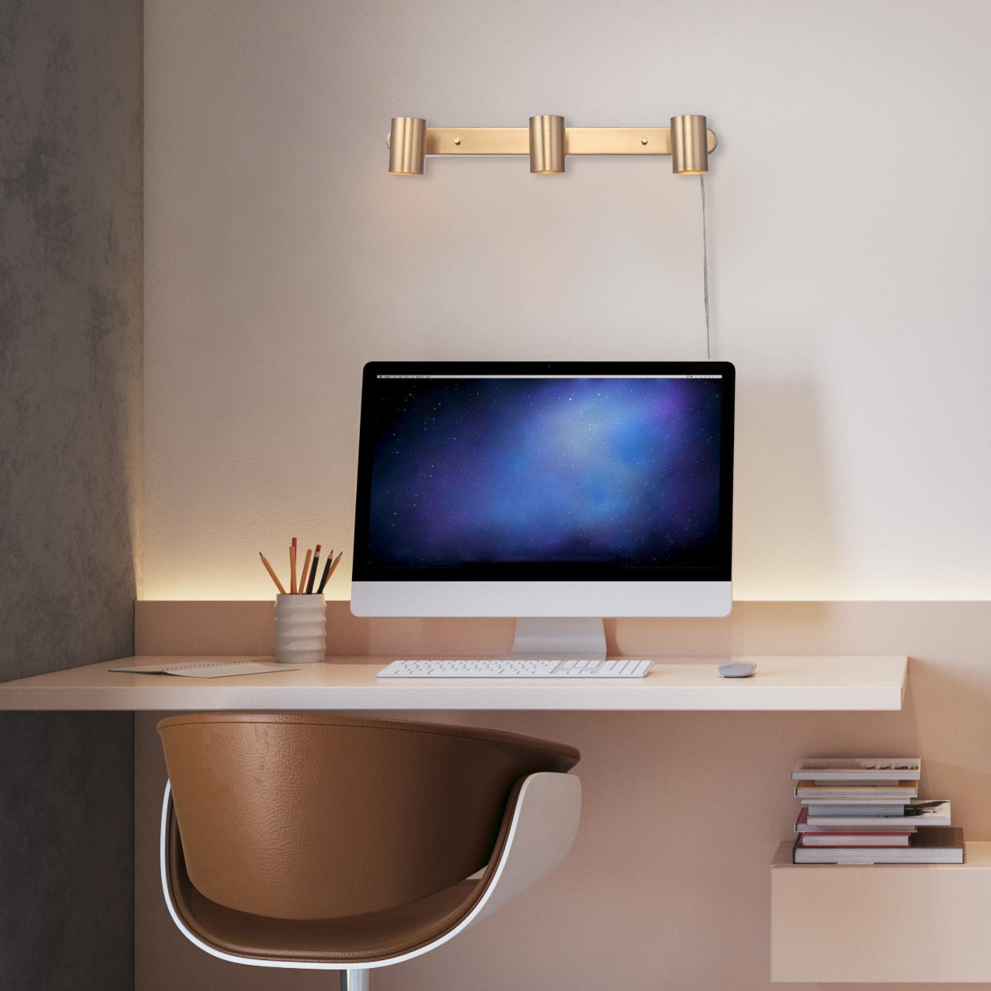 Globe Electric 59469 3-Light Plug-In Track Lighting, Matte Brass, Bulb Not Included