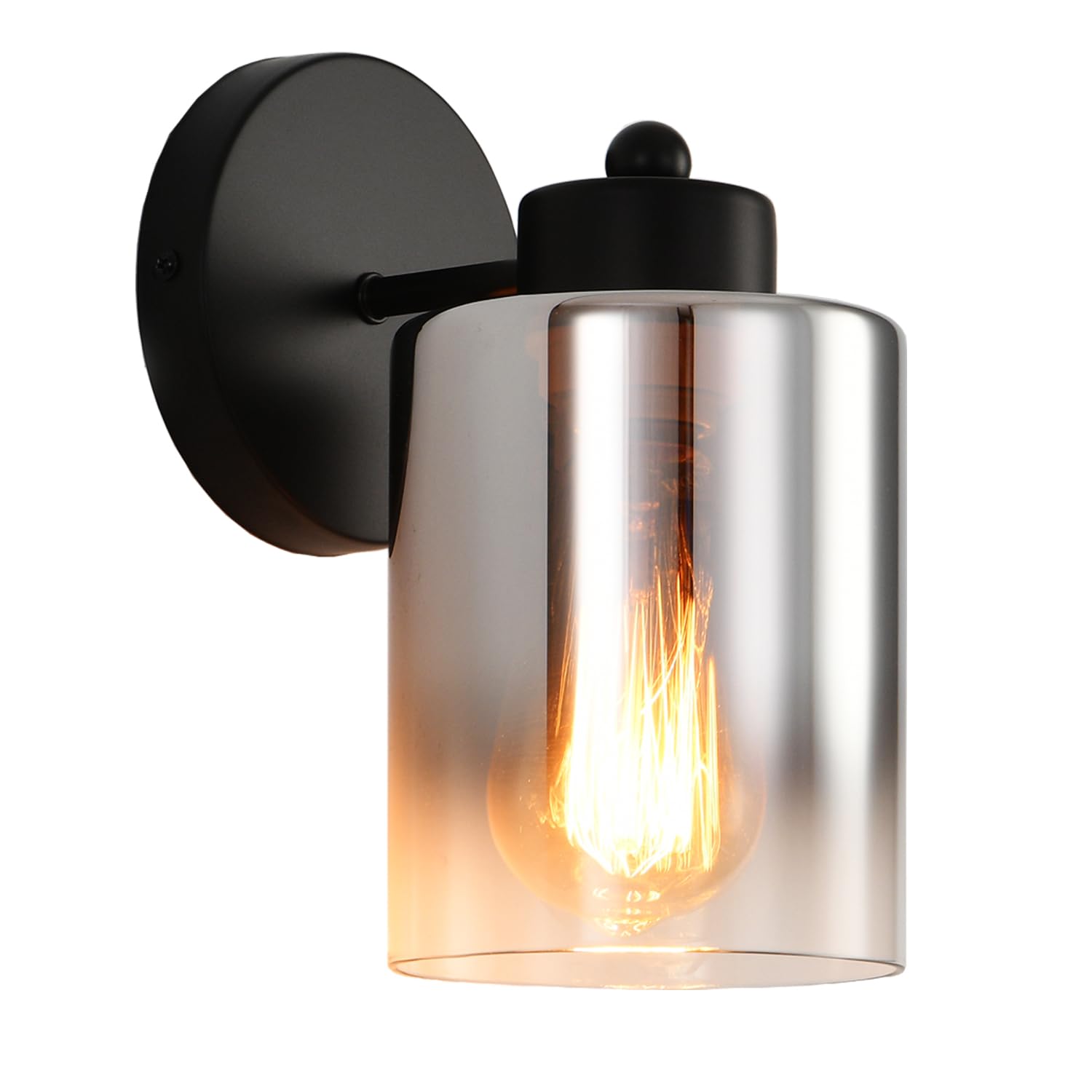 KENMI Wall Sconce Light Fixture, Metal with Clear Glass Shade, Modern Design, Matte Black, 1 Pack, Model W12W