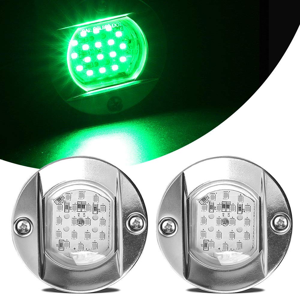 HUSUKU Marine Courtesy Lights 1200LM 3in Green Round 18LED Waterproof IP65 for Boat Stern/Interior/Cockpit/Pontoon