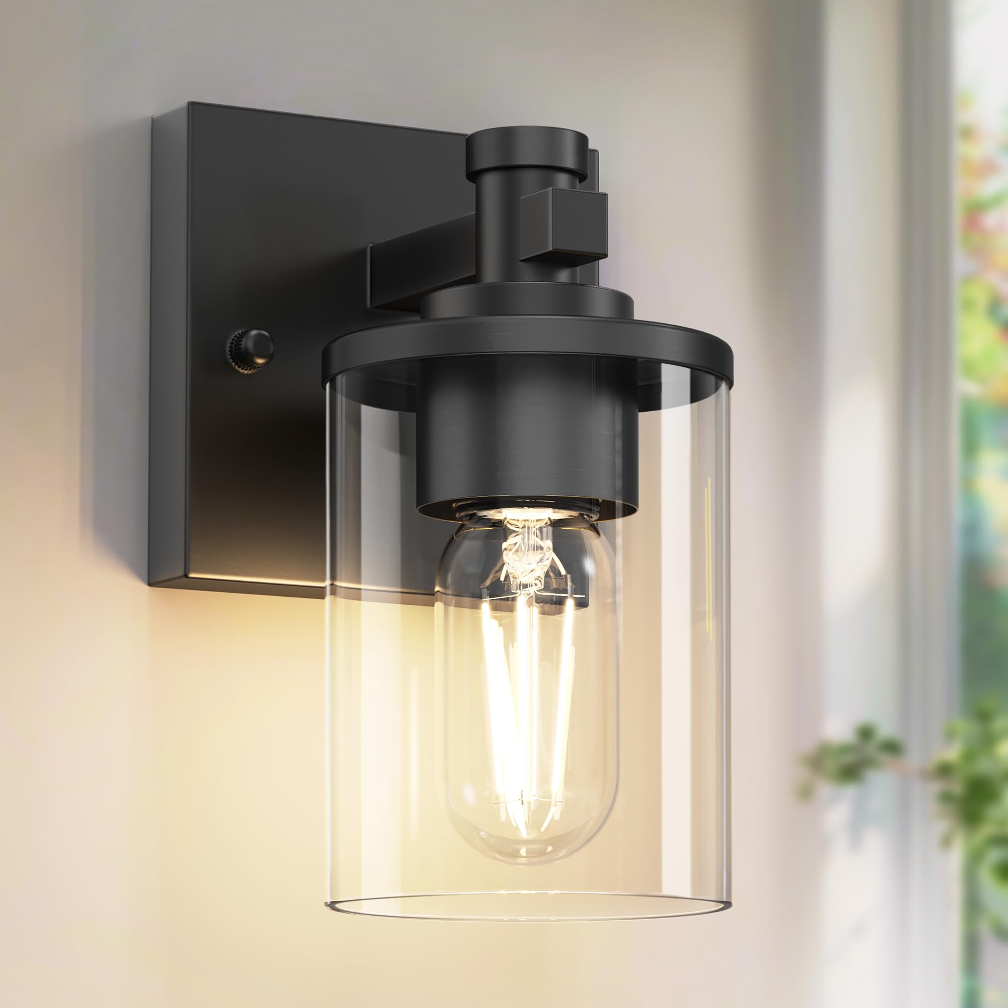 L LOHAS LED Bathroom Vanity Light, 1-Light Black Fixture, Metal with Clear Glass Shade, Modern Design for Mirror or Hallway