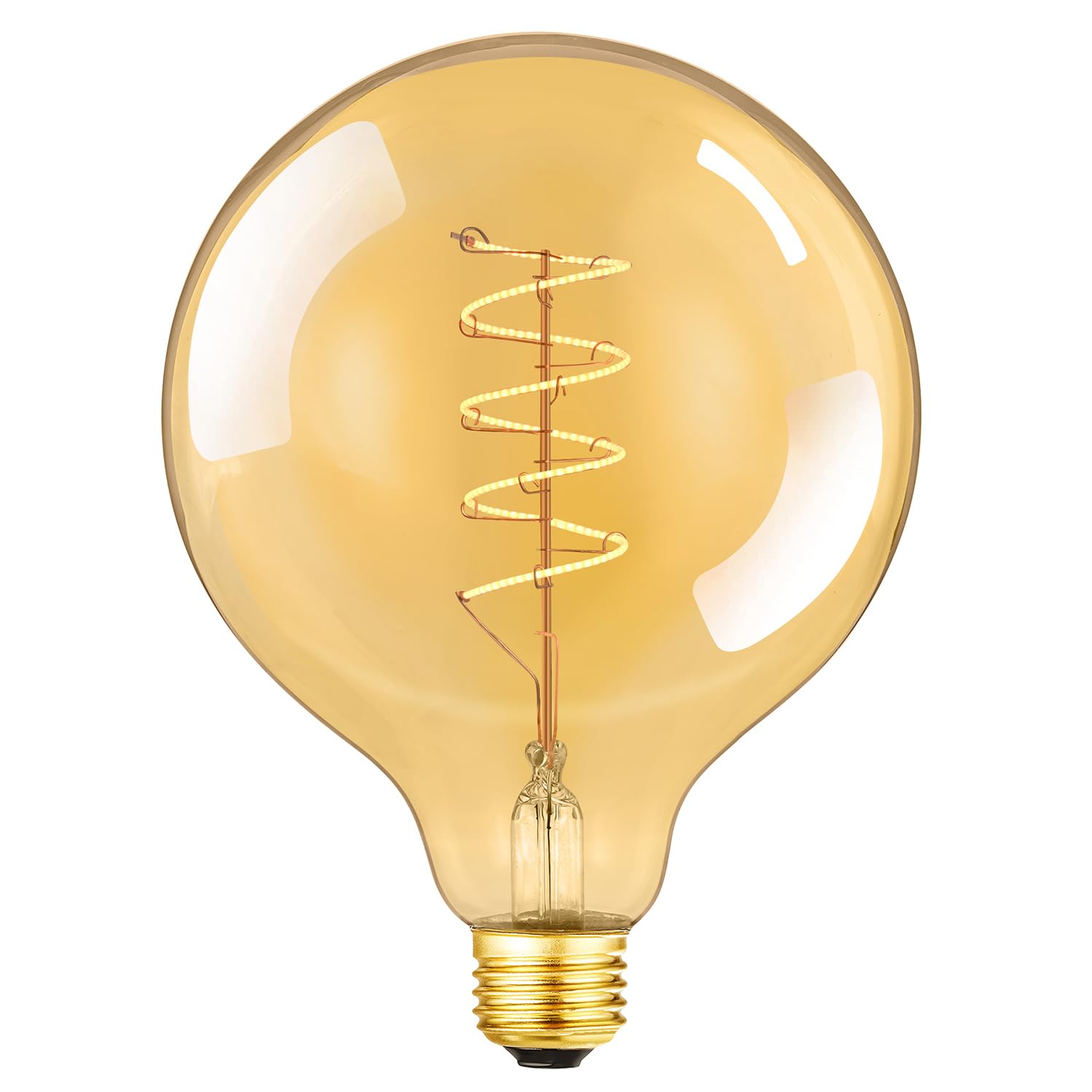 Leools Vintage Led Spiral Filament Bulb G125 Dimmable Flick-Free 6W Cri95 Led Edison Globe Light Bulb E26 Base,Amber Glass,Warm 