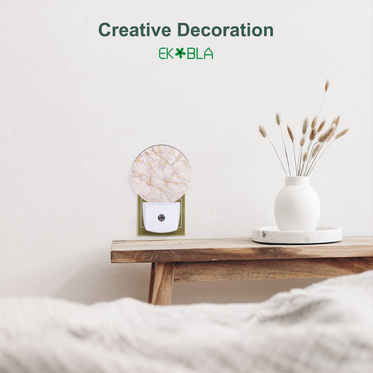 Ekobla Marble Pattern Night Light, Plug In Night Light Pink Marble Night Lights Plug Into Wall, Led Night Light Home Wall Decor