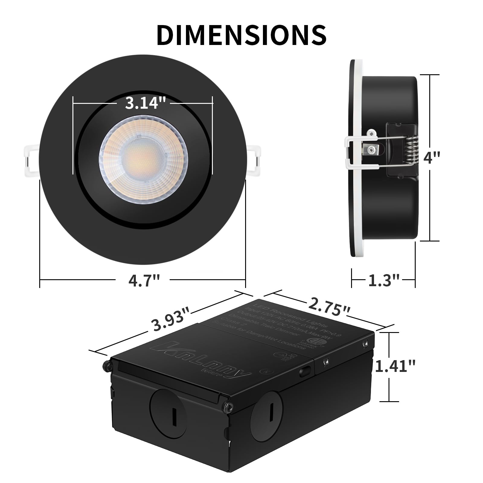 KnLnny Ware 4 Inch Black Recessed Lights, 6 Pack, Dimmable, 9W 750LM, Gimbal with Night Light, Aluminum, Model Light2025001