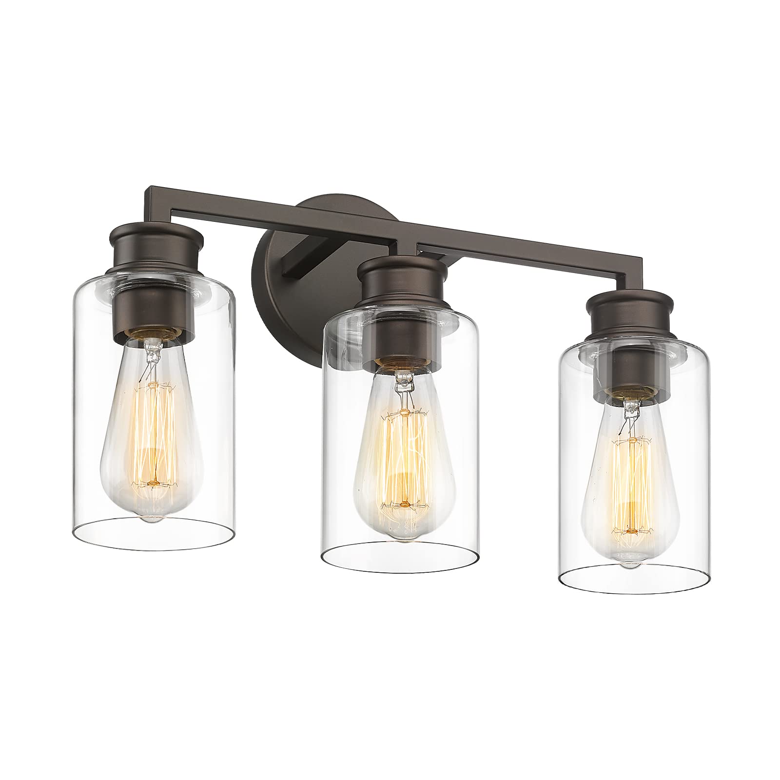 Emliviar 3-Light Oil Rubbed Bronze Vanity Light, Farmhouse Bronze Bathroom Light Fixture with Clear Glass Shade, YCE253B-3W ORB