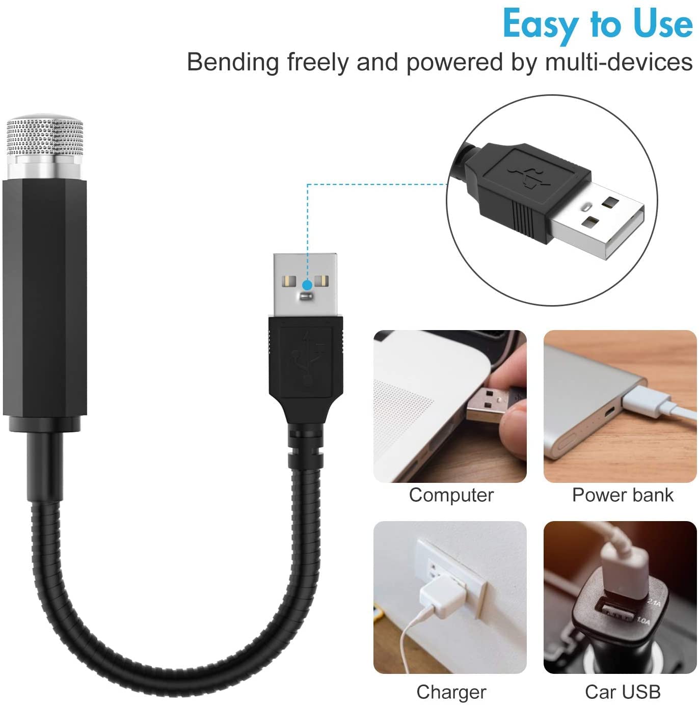 Bailongju Usb Night Light, Car Roof & Bedroom Star Projector - Adjustable, Romantic Decor (Green & Red) 2 Pc