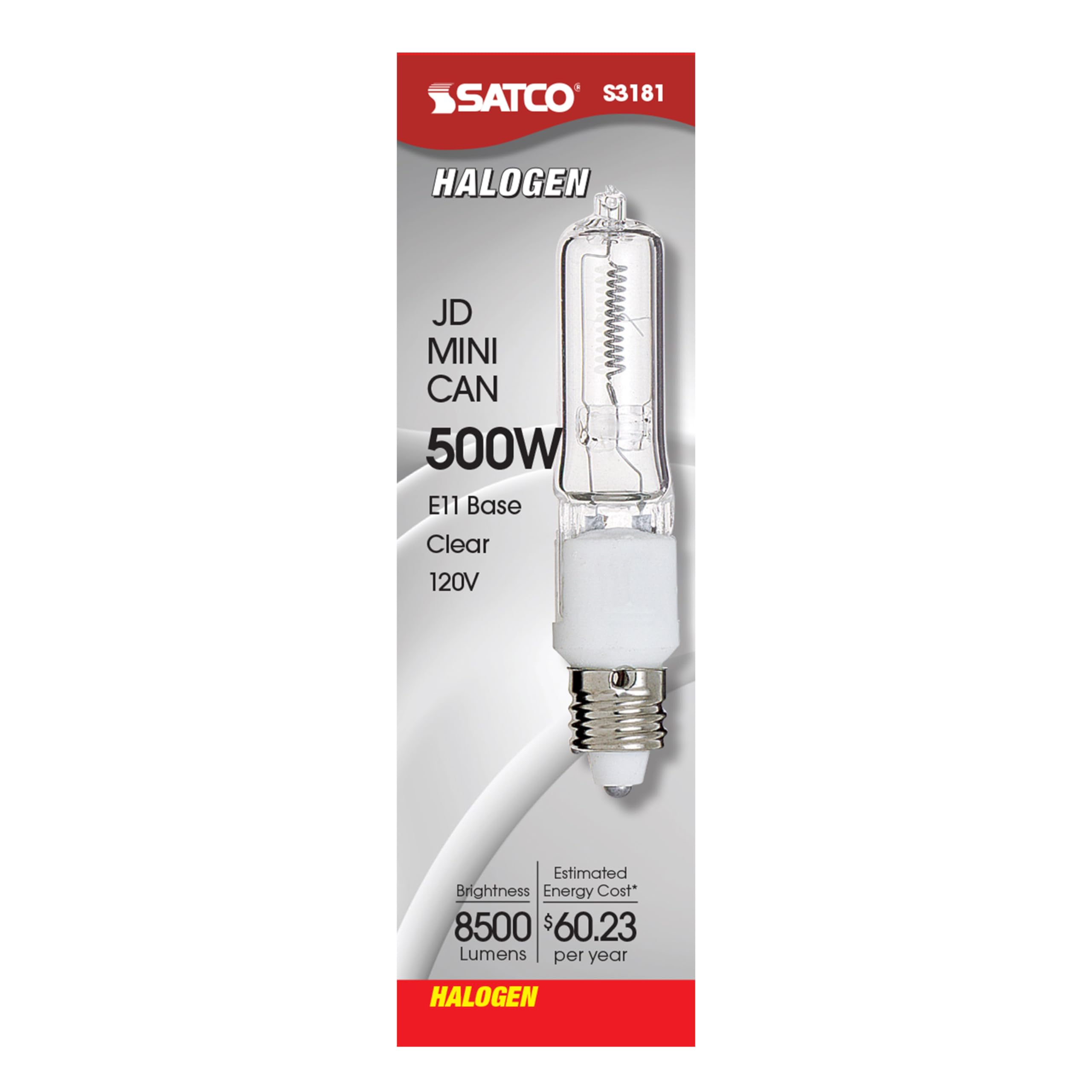 Satco S3181 T4 E11 Base Light Bulb, 120V 500-Watt, Clear Glass