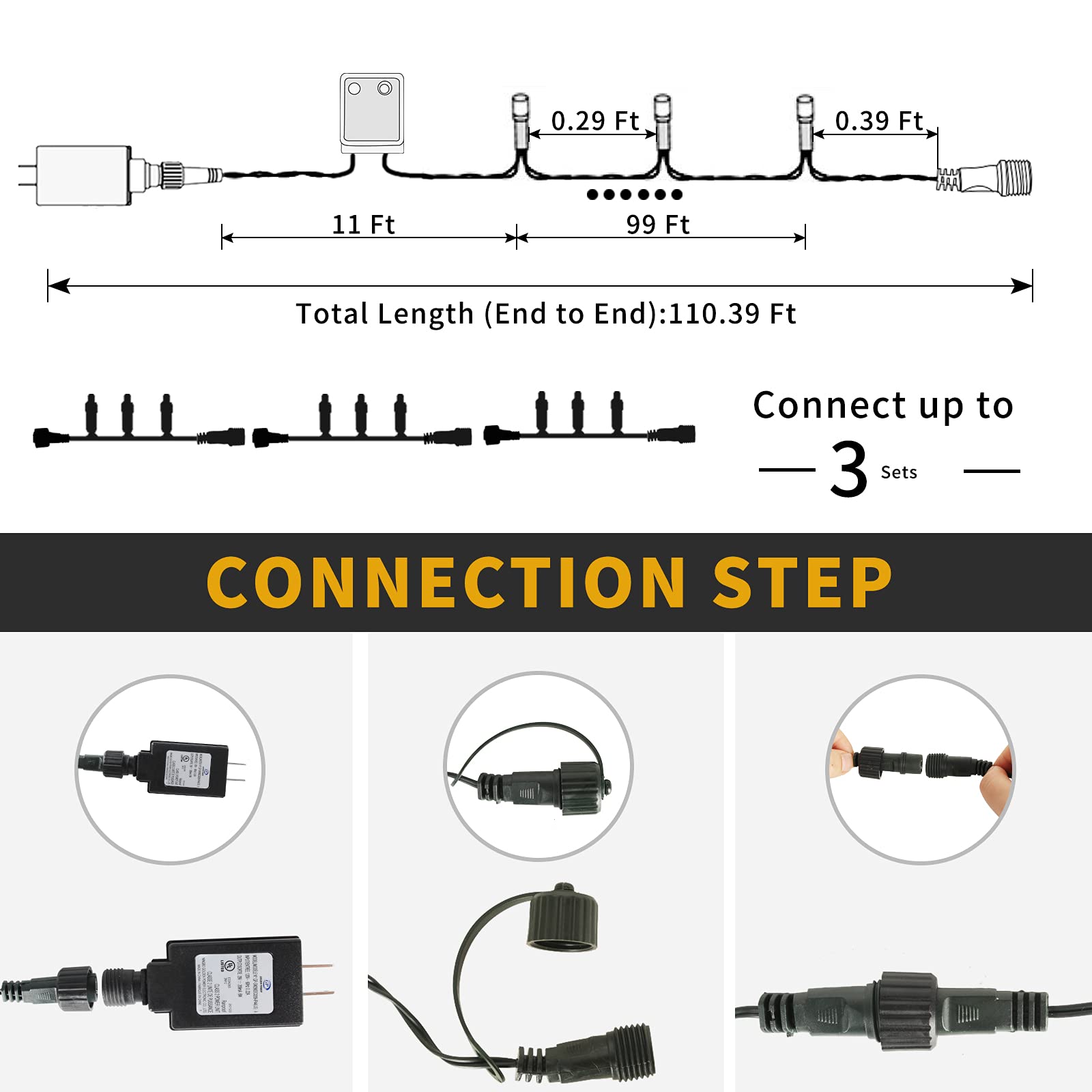 Outylts Christmas String Lights Outdoor Indoor, 110Ft 300Led Extend 9 Modes Color Changing Tree Lights Warm White Multi Color Christmas Lights, Waterproof Tree Lights Timer Remote
