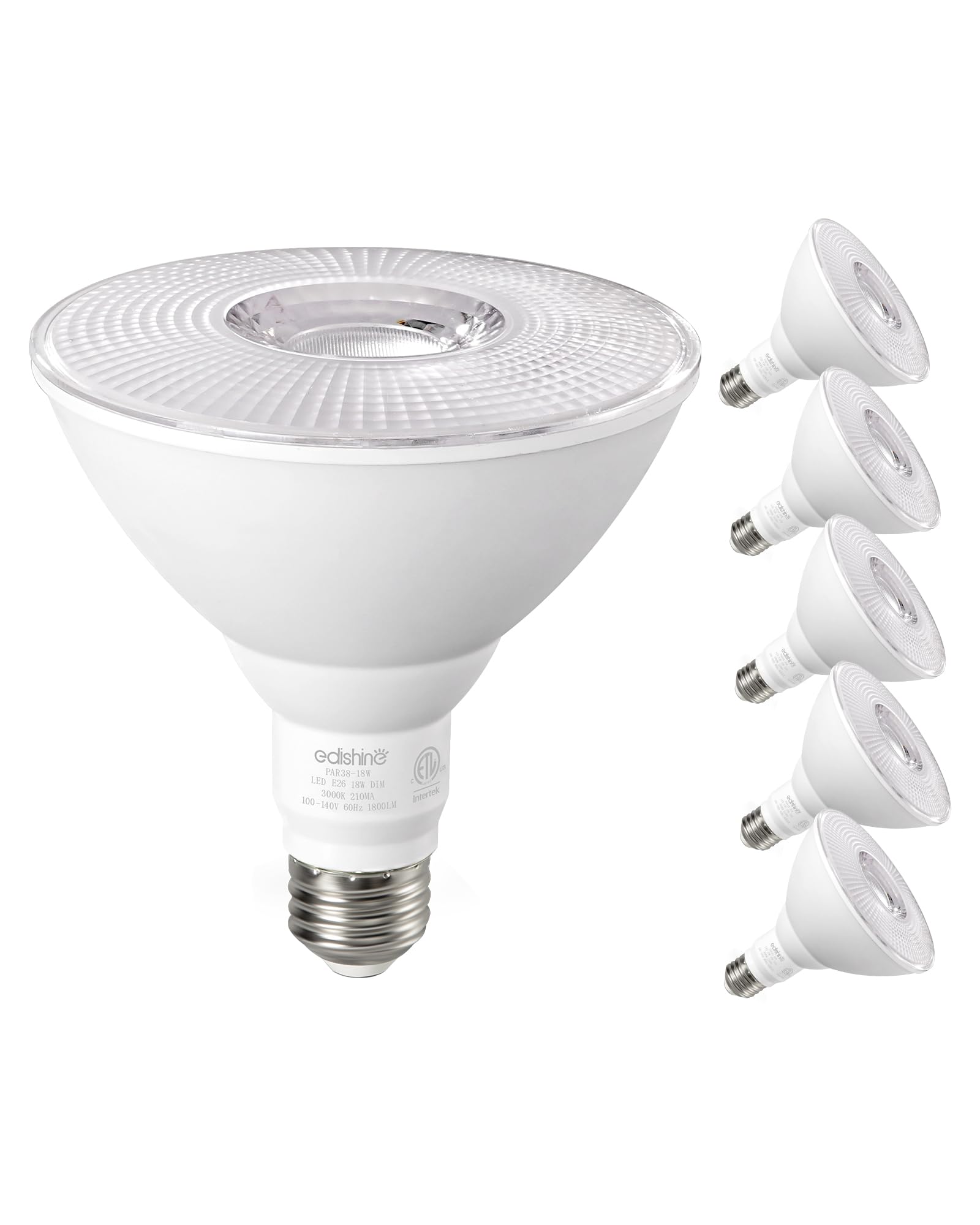 EDISHINE Dimmable PAR38 LED Flood Light Bulbs, 18W 1800LM, IP65 Waterproof, 3000K Warm White, E26 Base, 6 Pack,