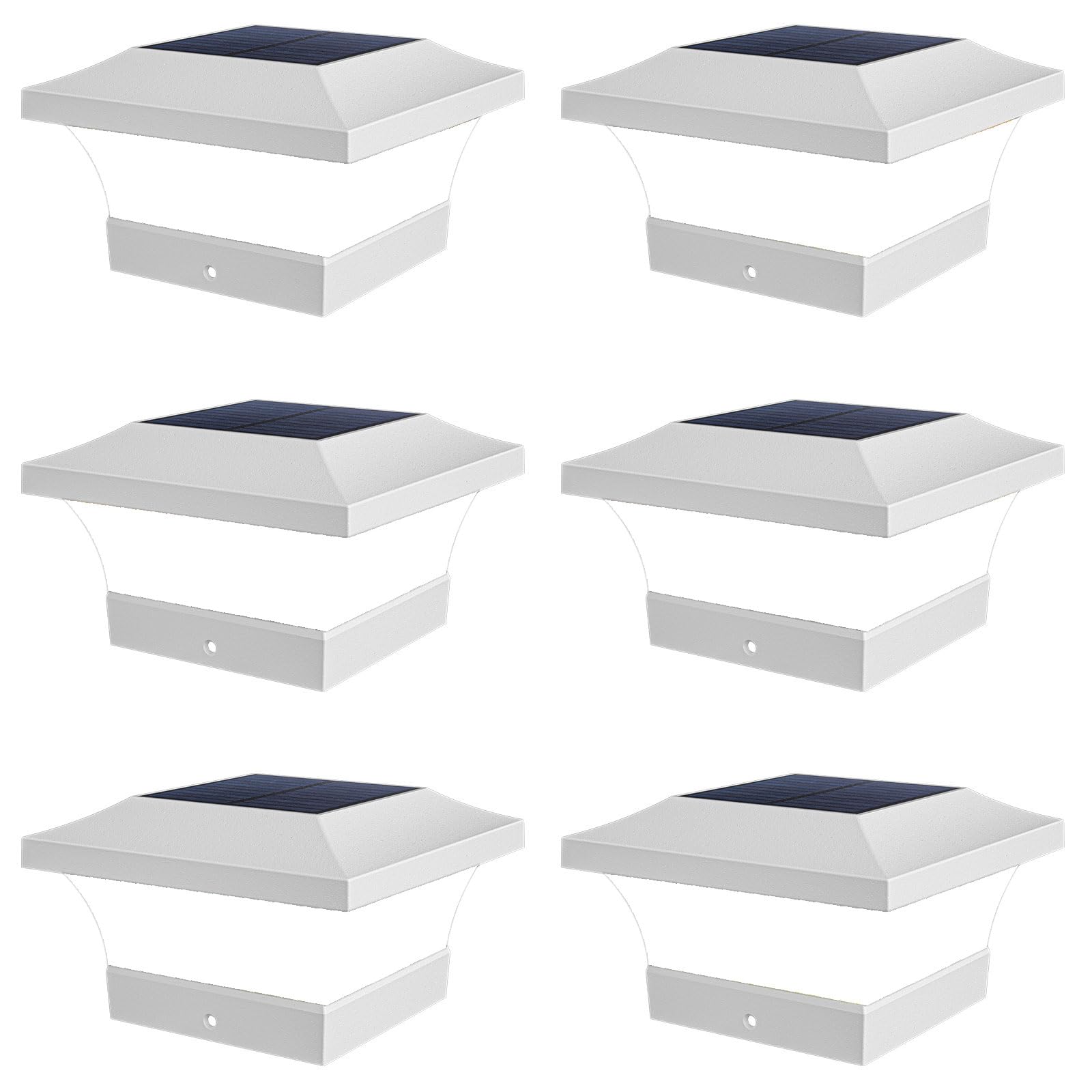 T-SUN Solar Post Cap Lights, Waterproof 6000K Cool White, 6 Pack, for 4x4 Wooden/Vinyl Posts, White, Model TS-GL0403