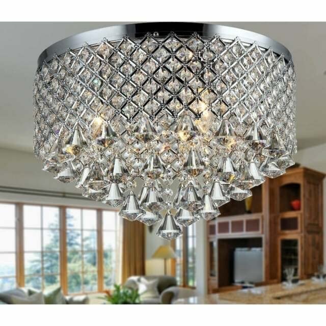 Whse of Tiffany 3-Light Crystal Flush Mount Light, Chrome, 16in, Iron, Model X6611/3