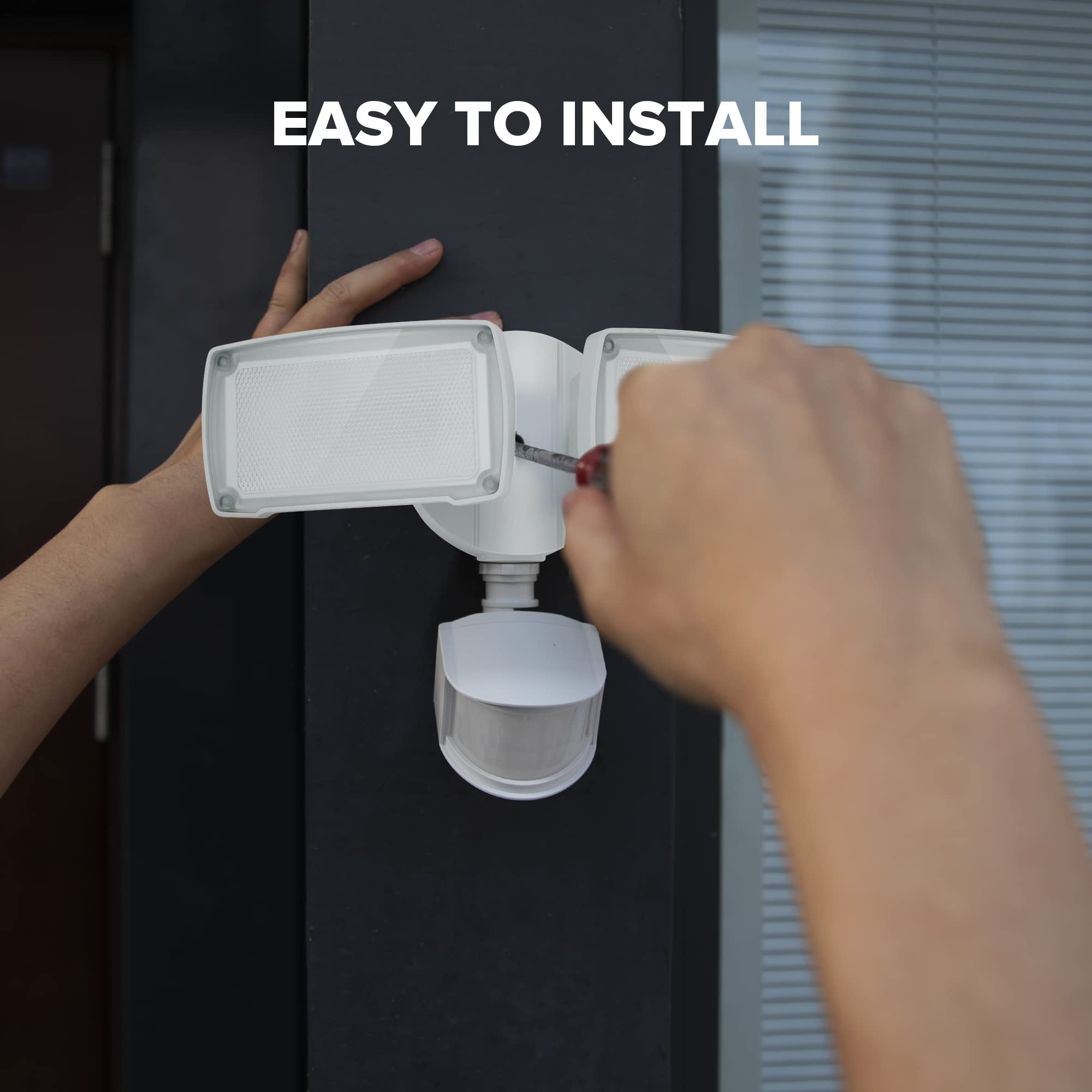 LUTEC 38W Dual-Head LED Floodlight, 3500 Lumen, Motion Sensor, 5000K Daylight, White, Model 7635401053-W, Outdoor Security