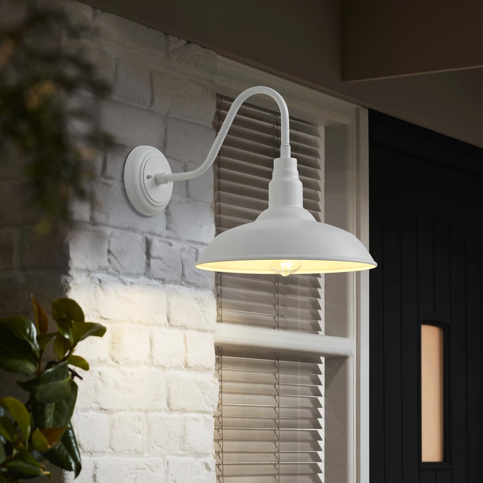 GOALPLUS Barn Gooseneck Lights - 14in White Metal Wall Fixture, Model LM2202-WH-2P for Porch, Patio, Front Door, Garage