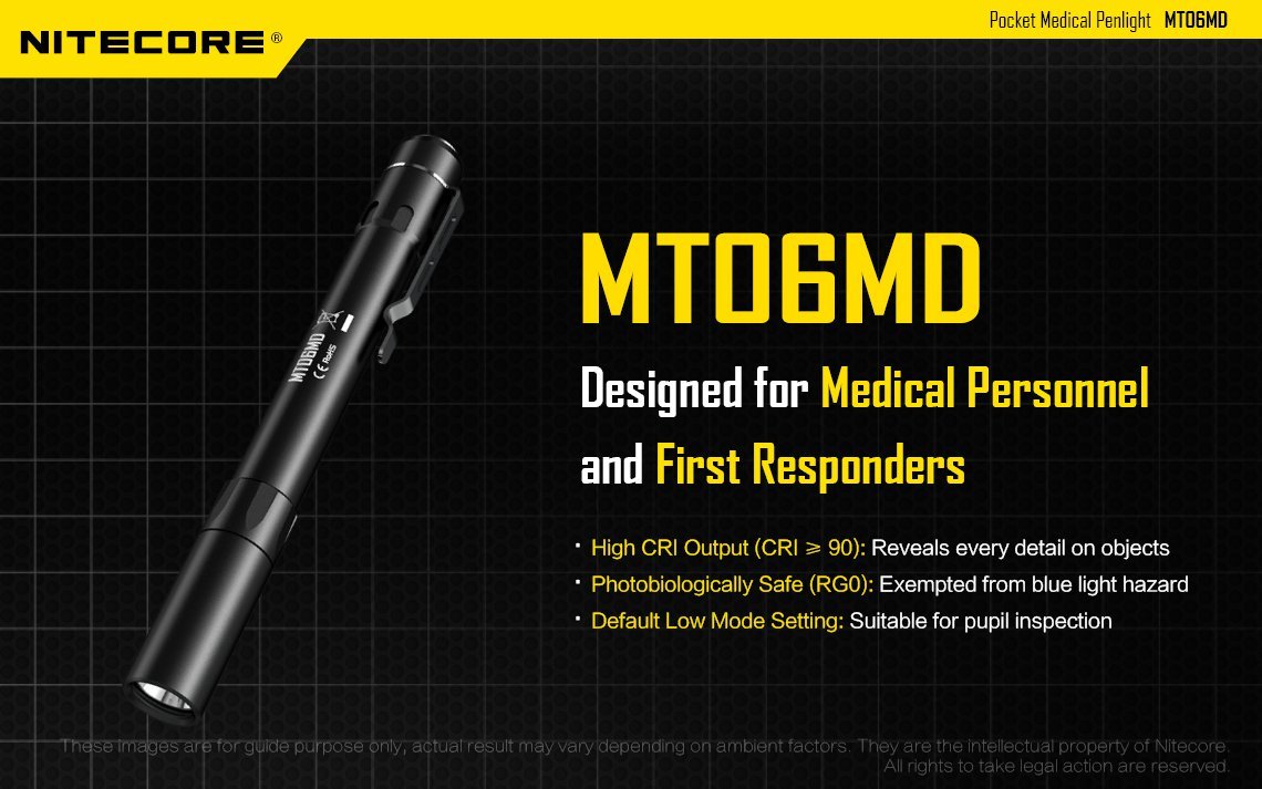 Nitecore MT06MD Penlight Flashlight - 180 Lumen LED, Black w/ Pupil Gauge, Includes 2X AAA Batteries & Lumen Tactical Battery Organizer