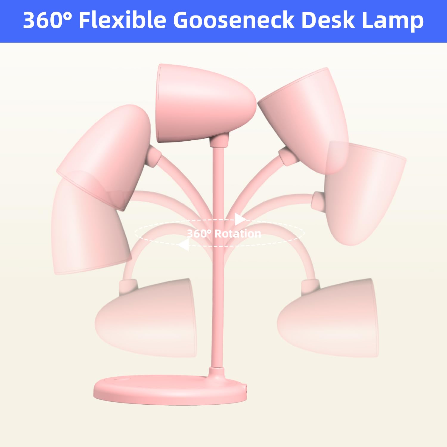 RORENSE LED Desk Lamp, Dimmable, 3 Light Colors, Small, Pink, Model L33, Gooseneck Design, Ideal for Home Office and Dorm Room