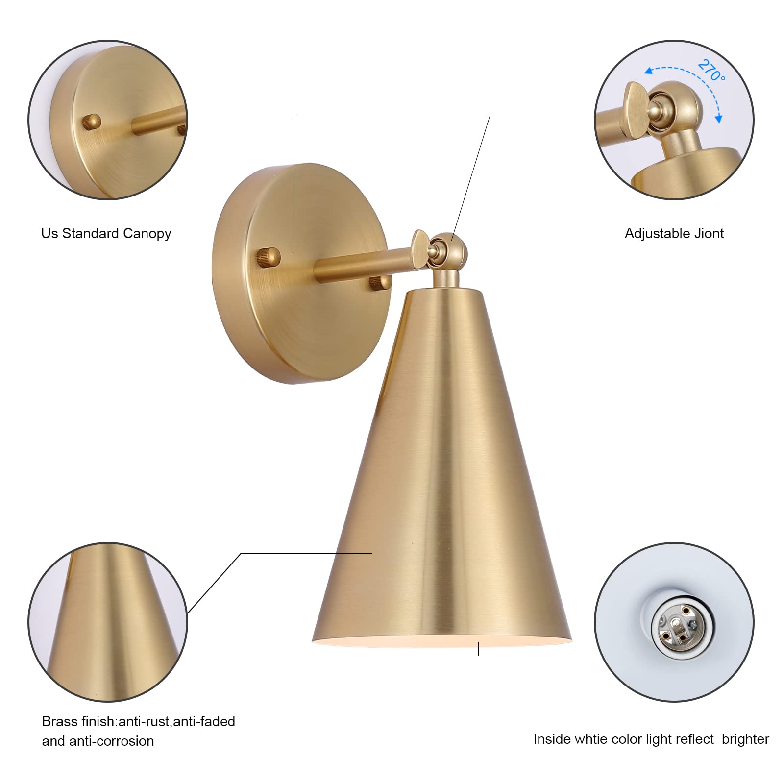 Mwz Gold Wall Sconces Set Of 2, Modern Brass Swing Arm Lighting For Bedroom, Kitchen, Living Room