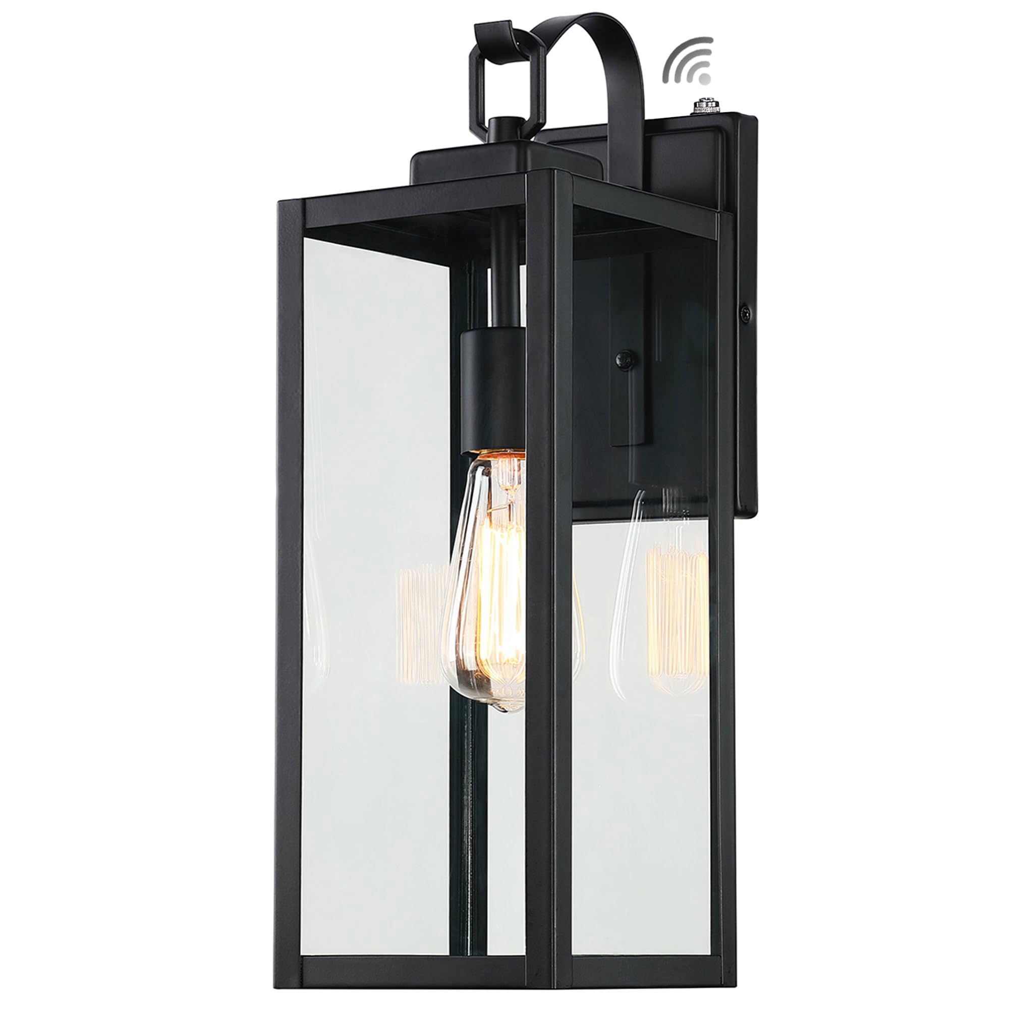 Pia Ricco Outdoor Wall Lights, Dusk to Dawn, Matte Black, 18 Inch with Sensor, ETL Listed, Clear Glass Shade