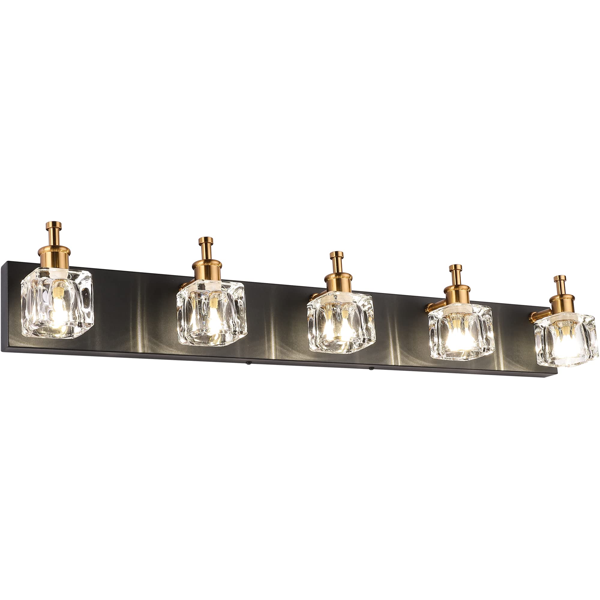 Presde Black Bath Vanity Light Fixture - Modern 5-Light Sconce, Glass Shade, Matte Black, Model 7770-5T