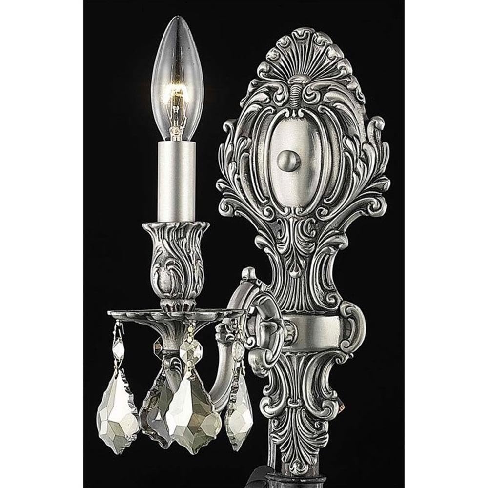 Elegant Lighting Royal Cut 1-Light Wall Sconce, Pewter Finish, Smoky Golden Teak Crystals, Model 9601W5PW-GT/RC, 5in Size