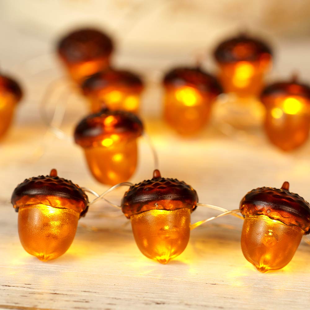 BOHON 3D Acorn Fall Decor Harvest String Lights Battery Powered with Remote and Timer 10ft 30 LEDs Thanksgiving Decorations for Christmas Party Autumn Tree Ornaments