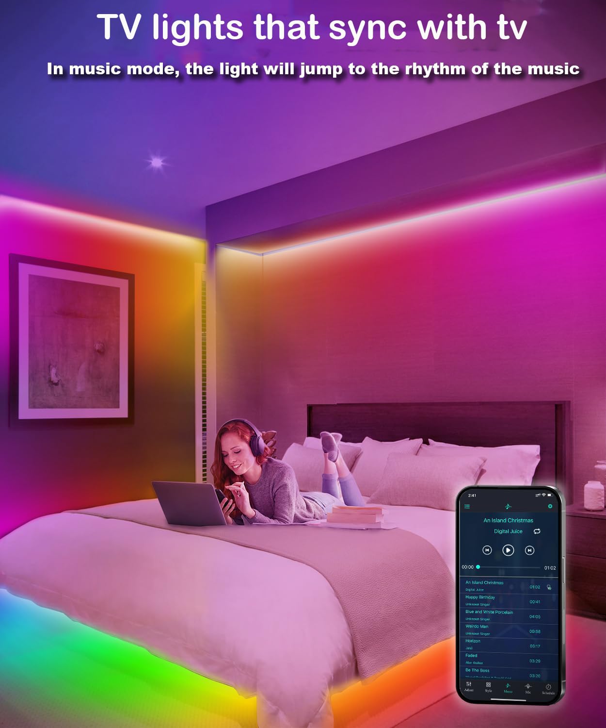 Dtqj Led Strip Lights For Bedroom 33 Ft, Ic-Rgb Led Lights For Room With Remote Bluetooth App Control, Usb Led Light Strip For A