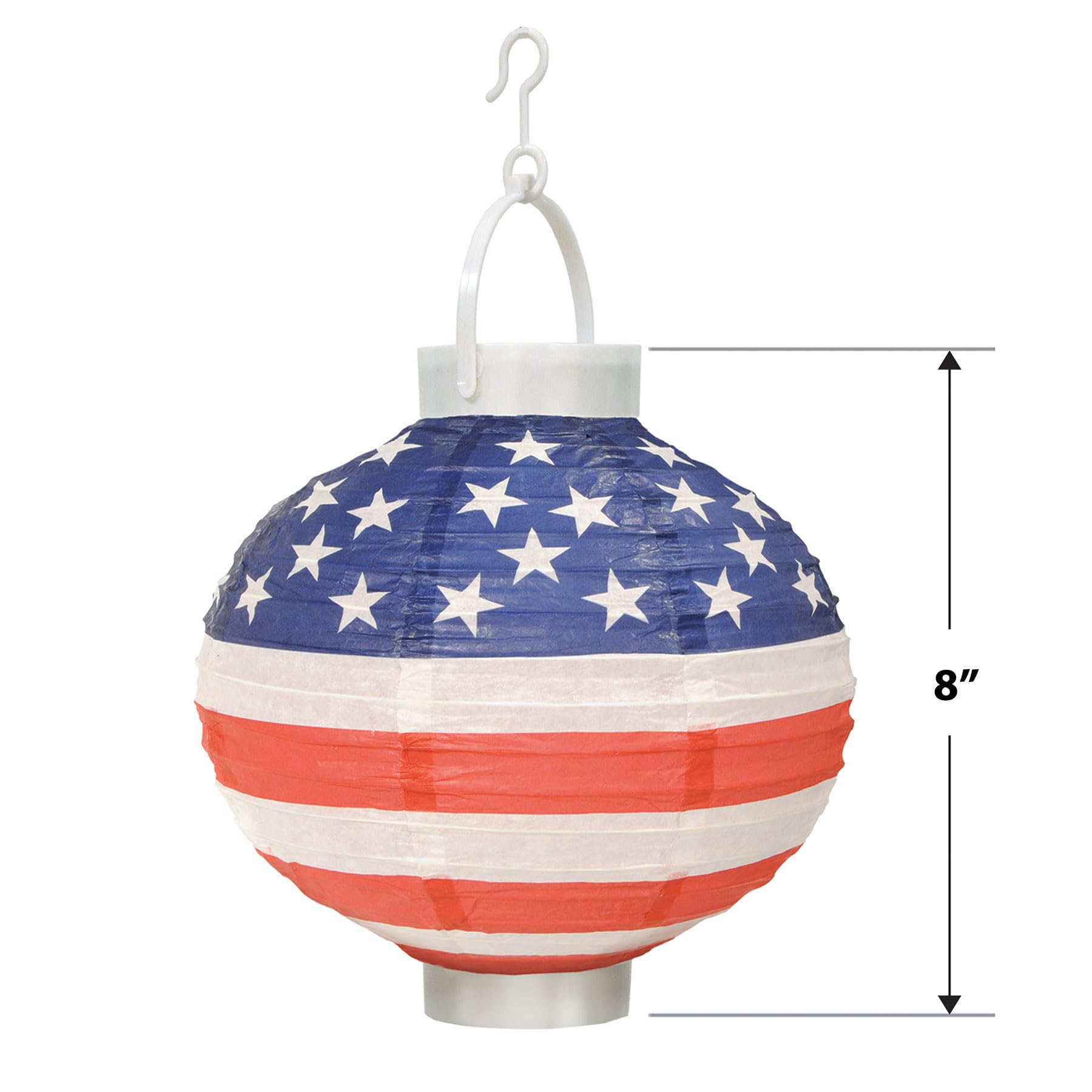 Beistle Light-Up Patriotic Paper Lanterns, 8in Red/White/Blue Cardboard, Model 52146