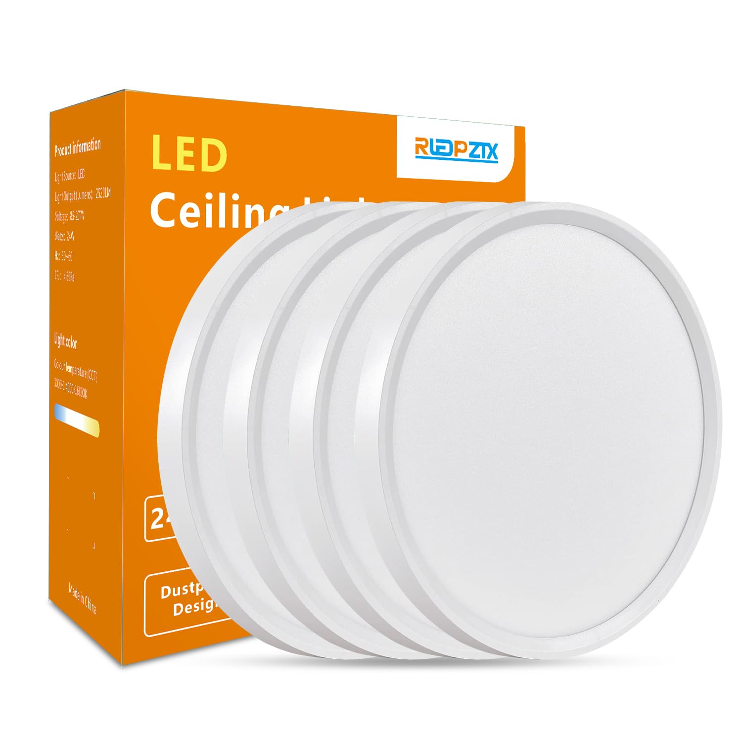 4 Pack 12 Inch Led Flush Mount Ceiling Light: 24W 2520 Lm Ultra-Slim Low Profile Led Ceiling Light, 3000K/4000K/6000K 3 Color Selectable Led Round Flat Ceiling Light For Room Hallway Bathroom, White
