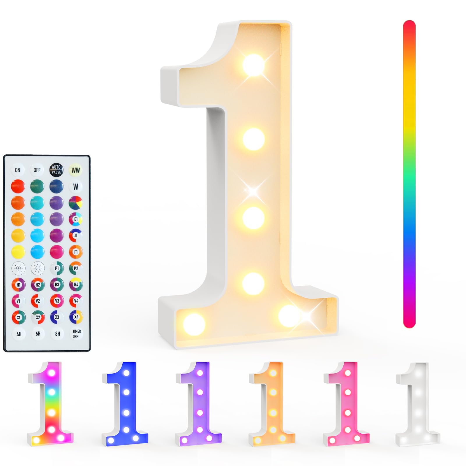 Pooqla Colorful Light Up Numbers  35 Colors Led Marquee Number Lights For 1St Birthday Decorations With Remote  Rgb Lighted Numbers Gift For Girls Boys For Party  Night Light  Room Decor  Number 1
