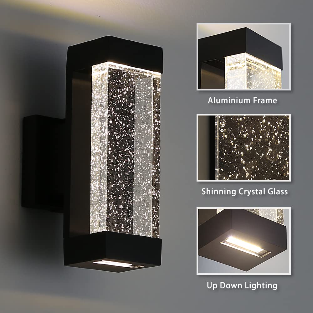 Cerdeco Modern Crystal Bubble Wall Light, 12W, 3500K Warm White, Matte Black, Model 51581TZ, Large Glass Fixture