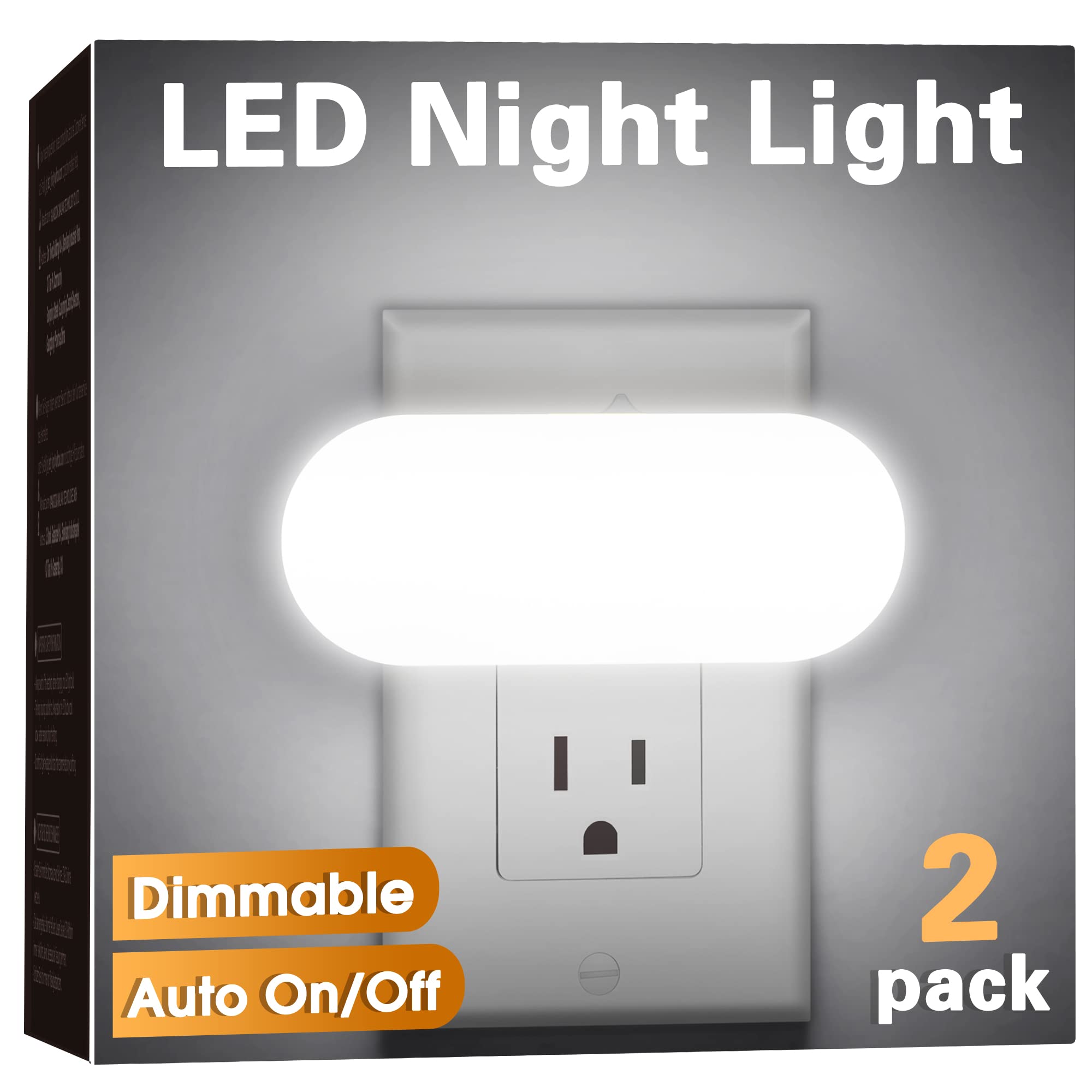 DORESshop Night Light, Night Lights Plug into Wall, [2 Pack] Led Night Light with Dusk to Dawn Sensor, 1W 5000K Dimmable Night Light from 0LM to 100LM for Bathroom Hallway Bedroom Kids Room Stairway