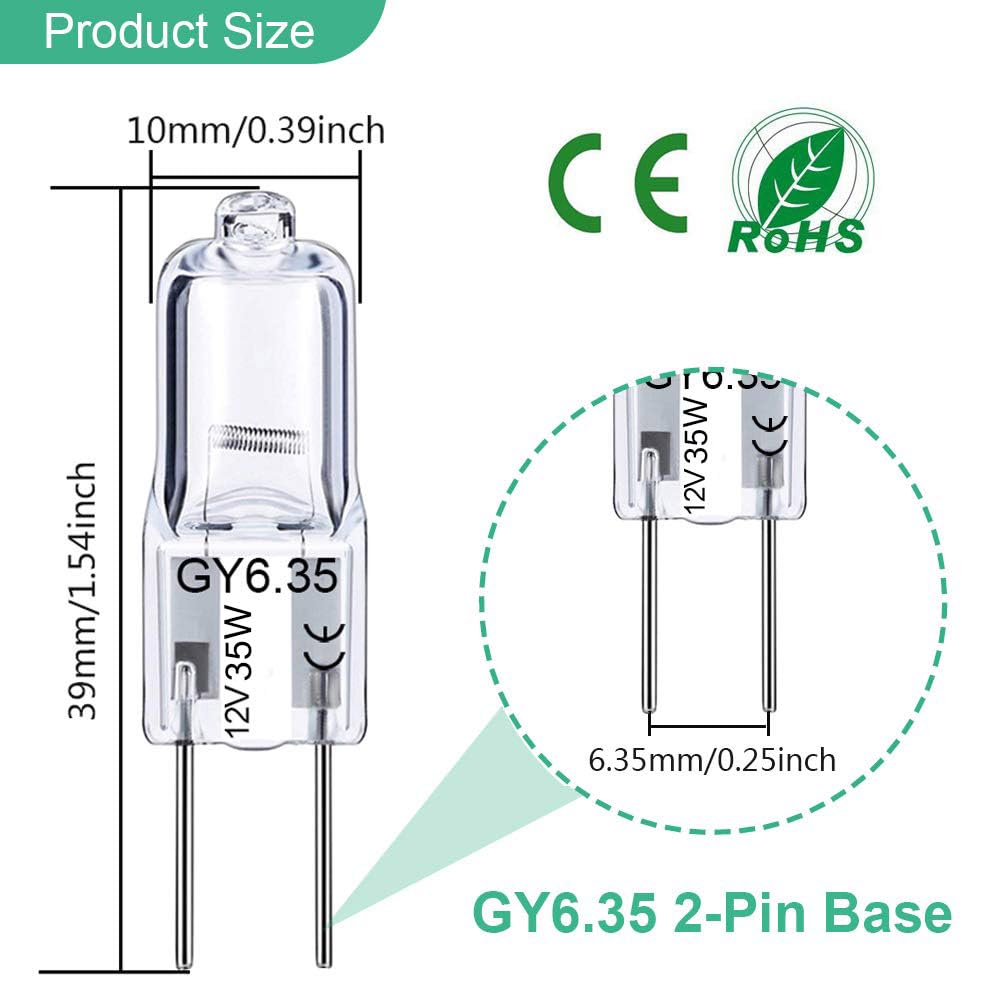 Gy6.35 Halogen Light Bulbs 12 Volt 35 Watt, 12 Pack 2 Pin Gy6.35 Base Bulb, Replacement T4 Tubular Jcd Type Bulb For Ceiling Lig