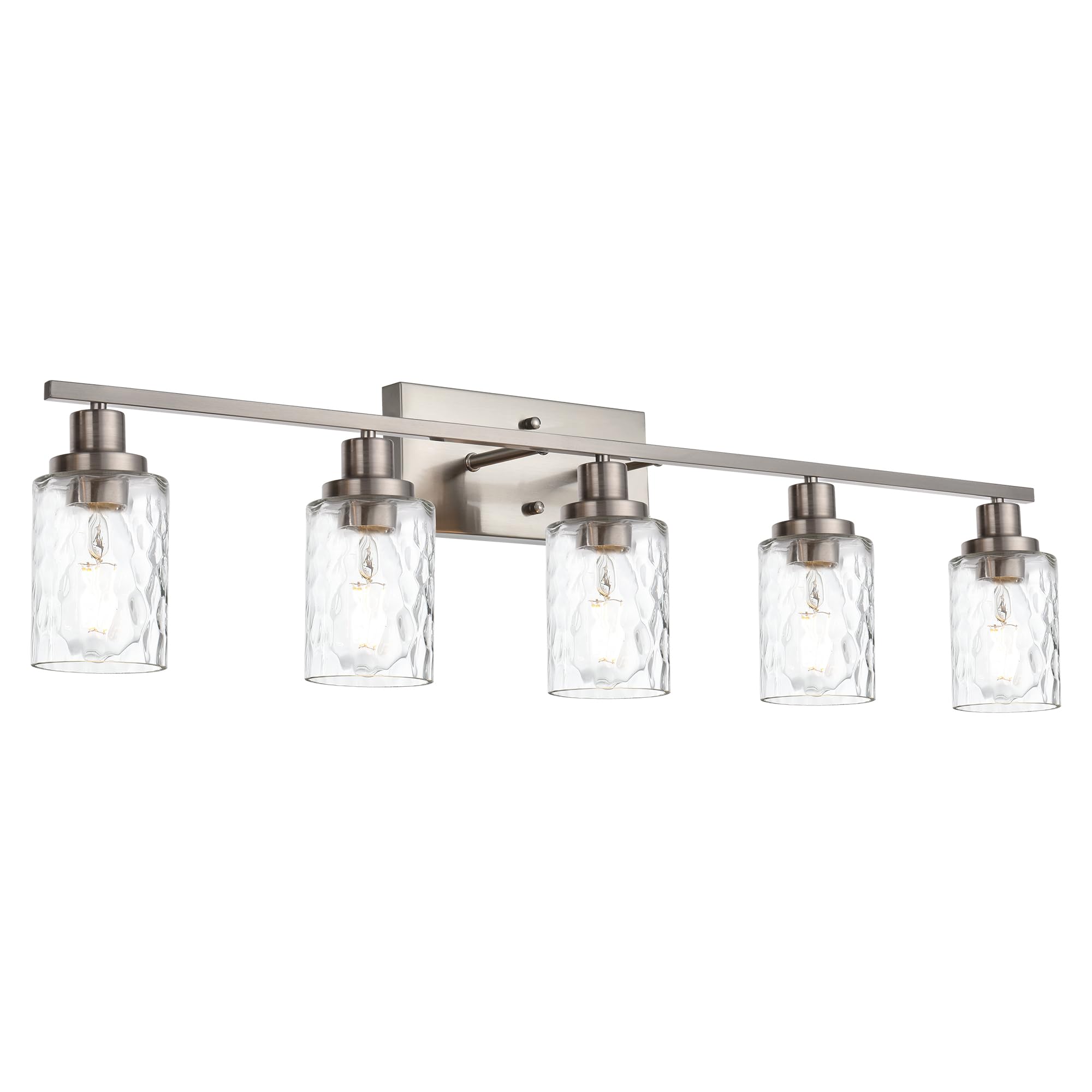 MELUCEE 5-Light Bathroom Vanity Light Fixture, Black Metal with Clear Hammered Glass Shade, Model ccdc2265-7ed4-4ea5-98d8-43e