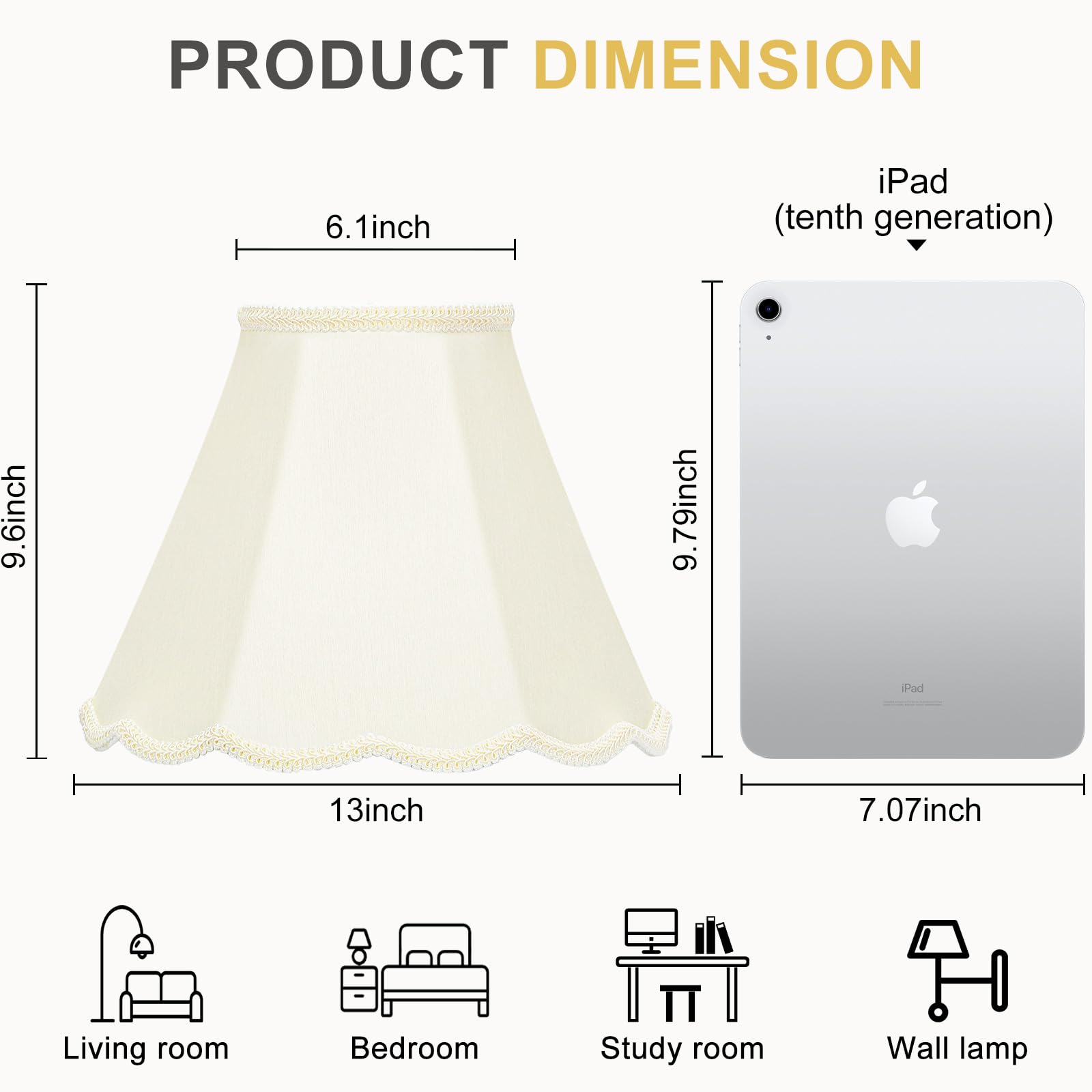 Medium Lamp Shades Set Of 2, Cream Lamp Shade For Floor Lamps Table Lamps, 6.1''Top X 13''Bottom X 9.6''High, Scalloped Lamp Sha